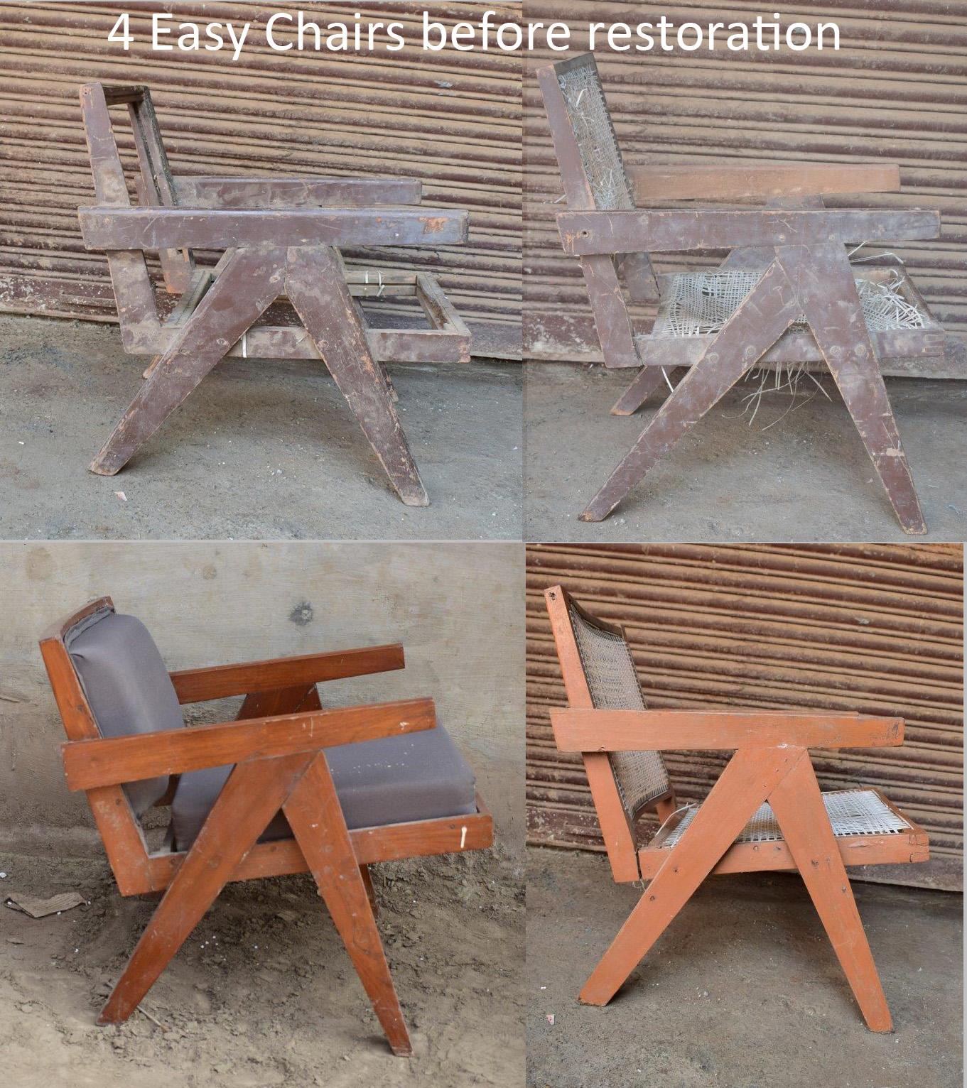 Indian Pierre Jeanneret, Exceptional Set of 4 'Easy Armchairs' with Original Lettering For Sale