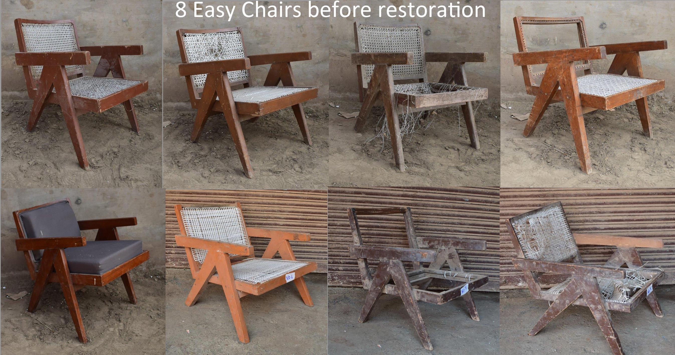 Pierre Jeanneret, Exceptional set of 8 'Easy Armchairs' with original Lettering from an Administrative building in Chandigarh, India. 

6 Armchairs have their original lettering (see photos). I sold pairs of these Armchairs without lettering in