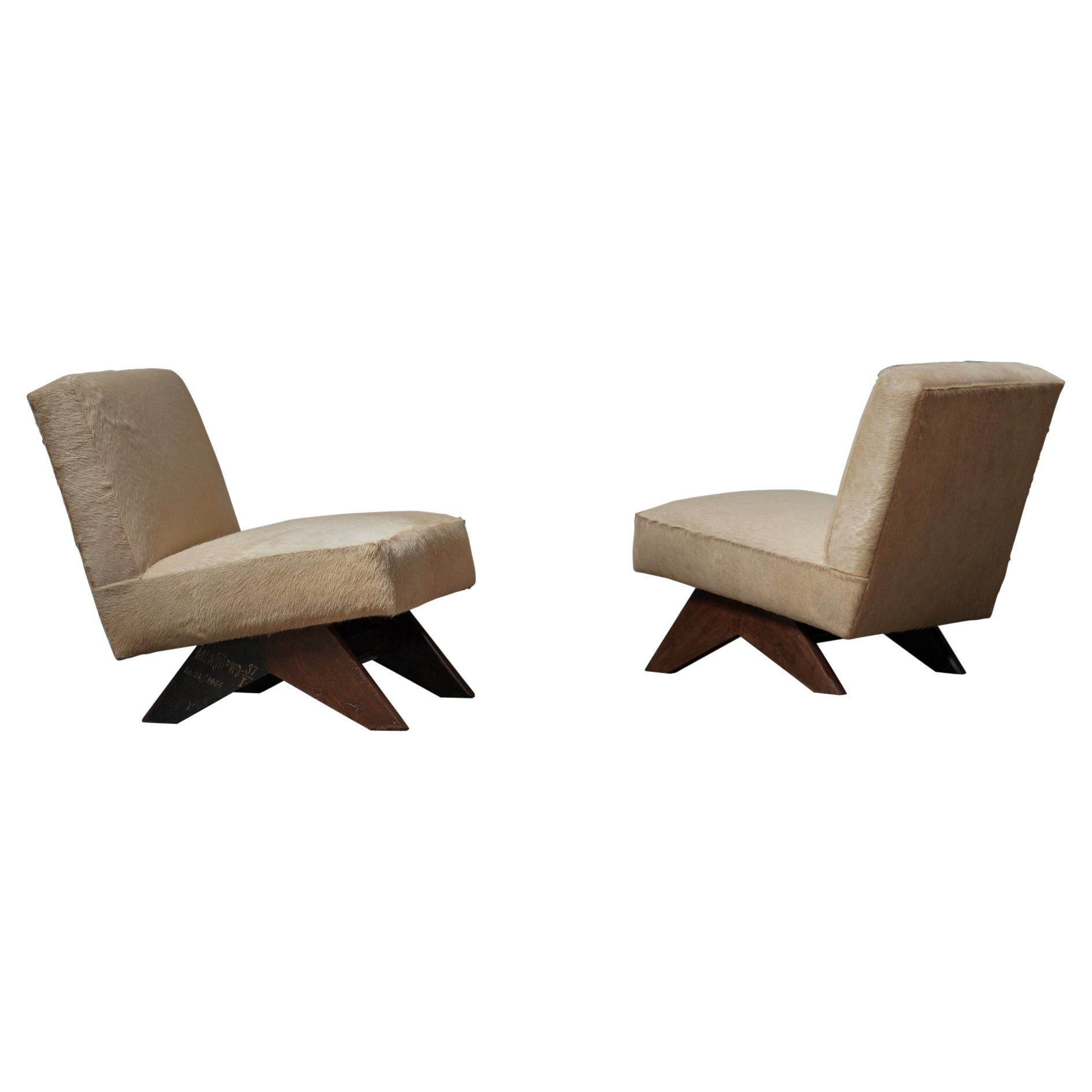 Pierre Jeanneret Kaminstühle, taupefarbenes Leder