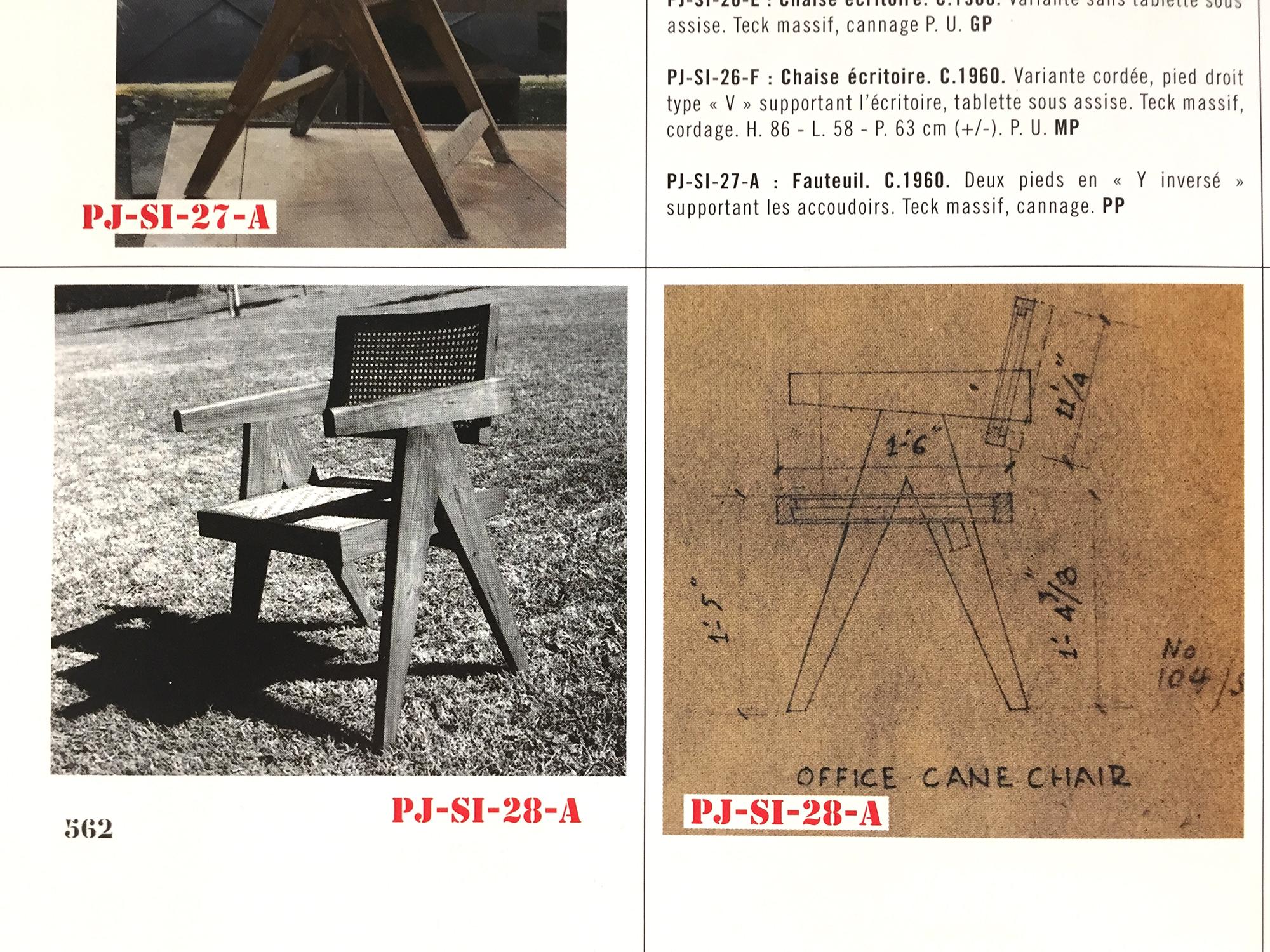 Original teak and wicker floating back armchair with cushion, designed by Pierre Jeanneret for the famous Modernist capital city of Chandigarh, India that was designed by Le Corbusier, Jeanneret and their team. 

Referenced in 