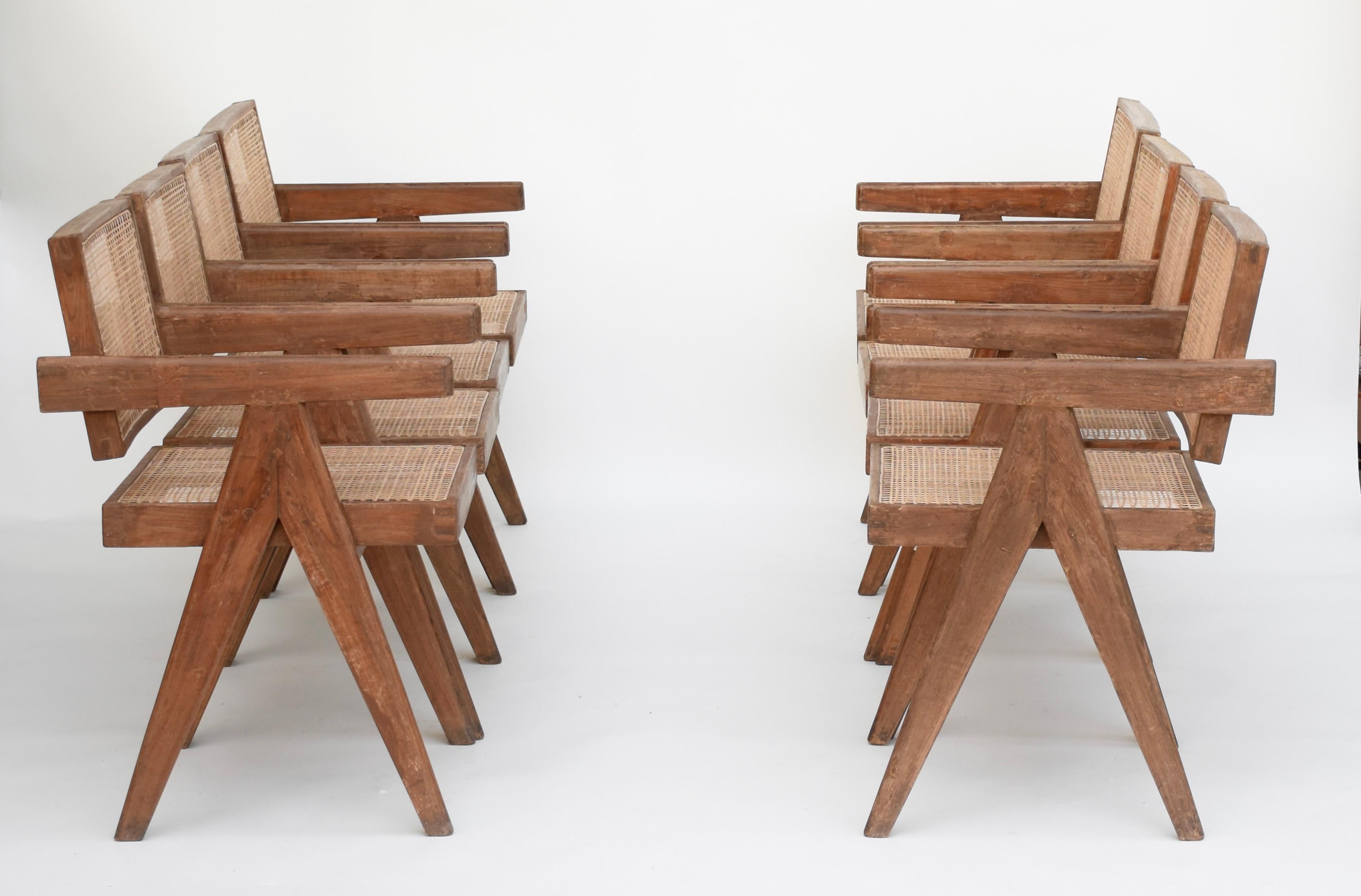 Pierre Jeanneret Set of 10 Floating Back Chairs Ca. 1960 from Chandigarh For Sale 9
