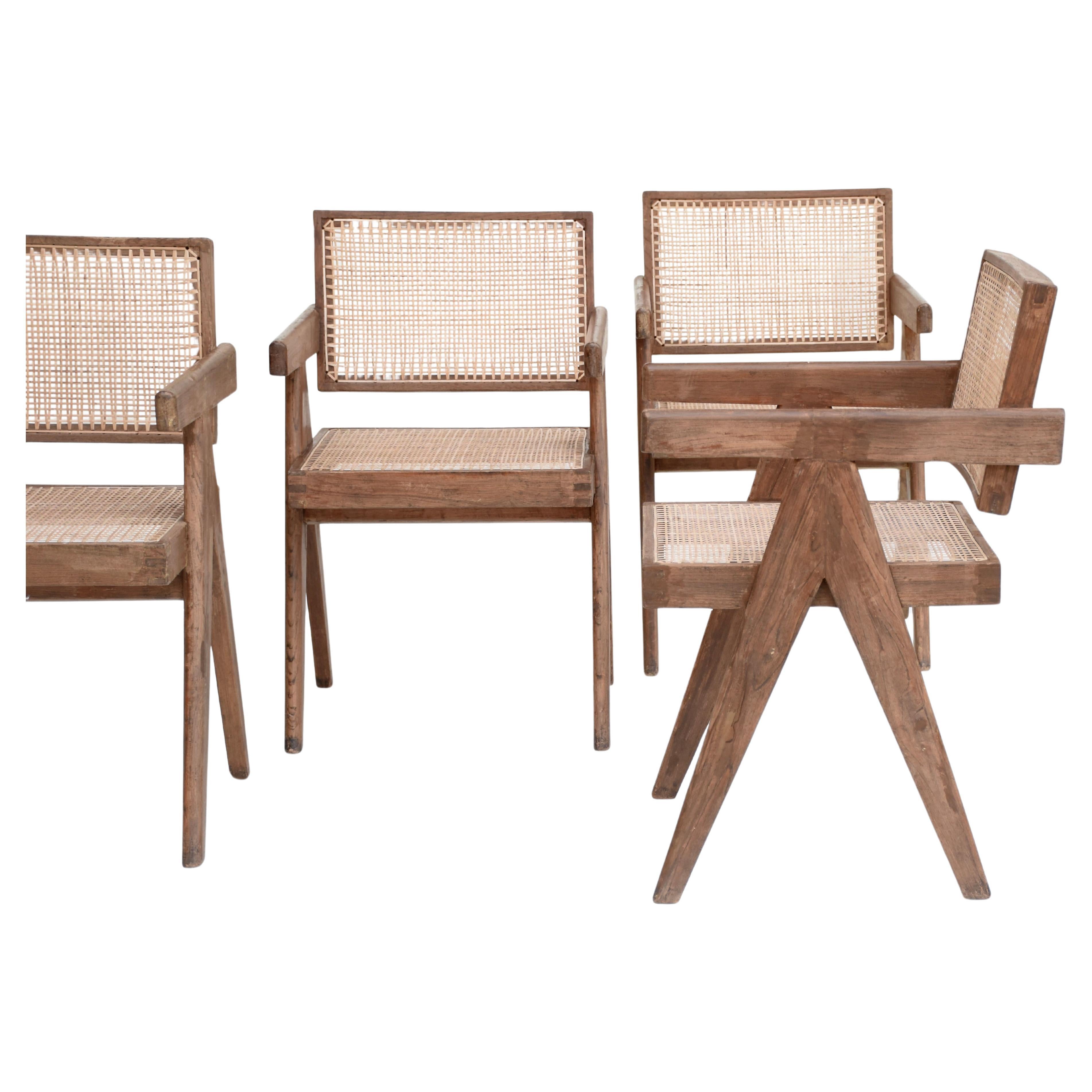 Pierre Jeanneret Set of 10 Floating Back Chairs Ca. 1960 from Chandigarh In Good Condition For Sale In Bonita Springs, FL
