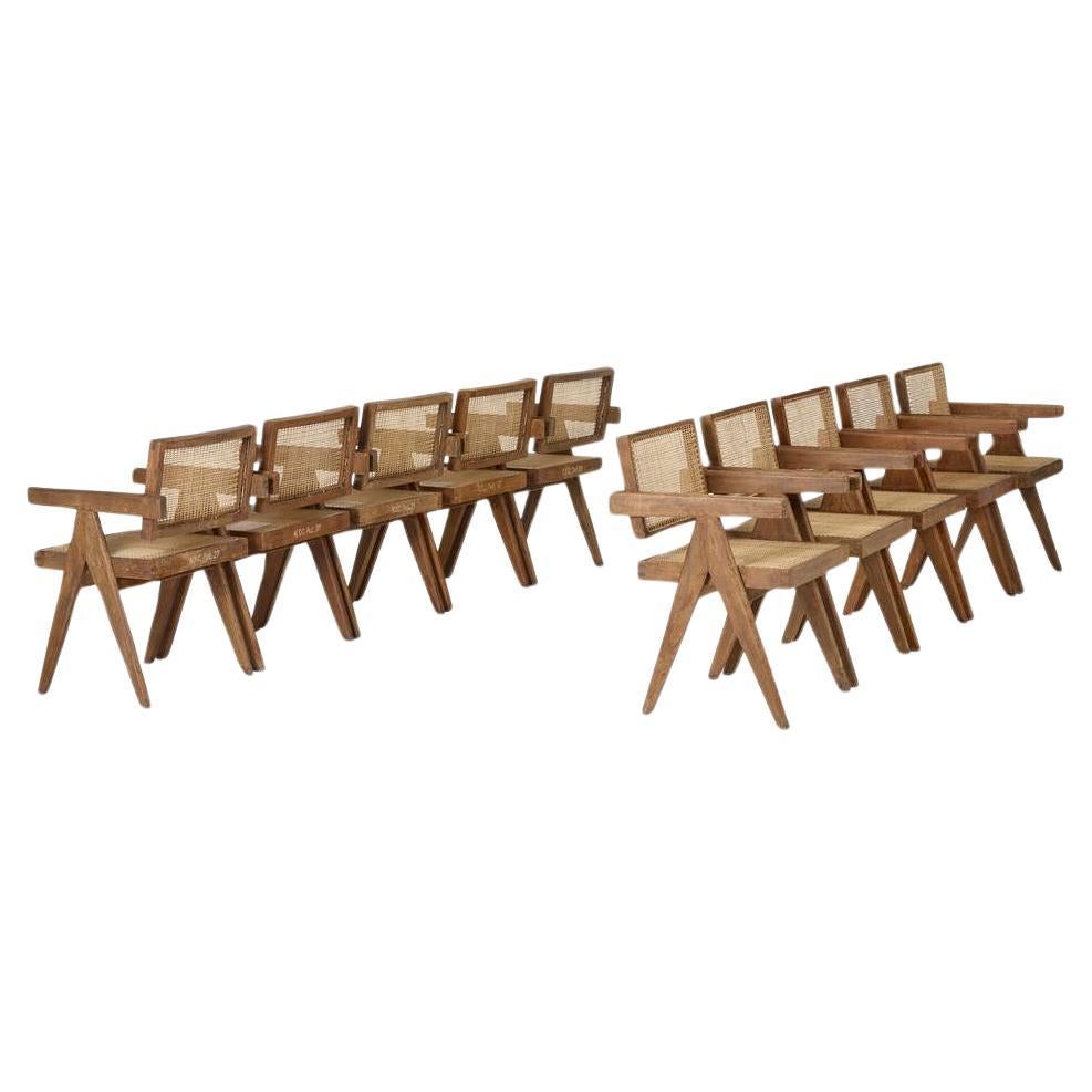 Mid-Century Modern Pierre Jeanneret Set of 10 Floating Back Chairs Ca. 1960 from Chandigarh For Sale