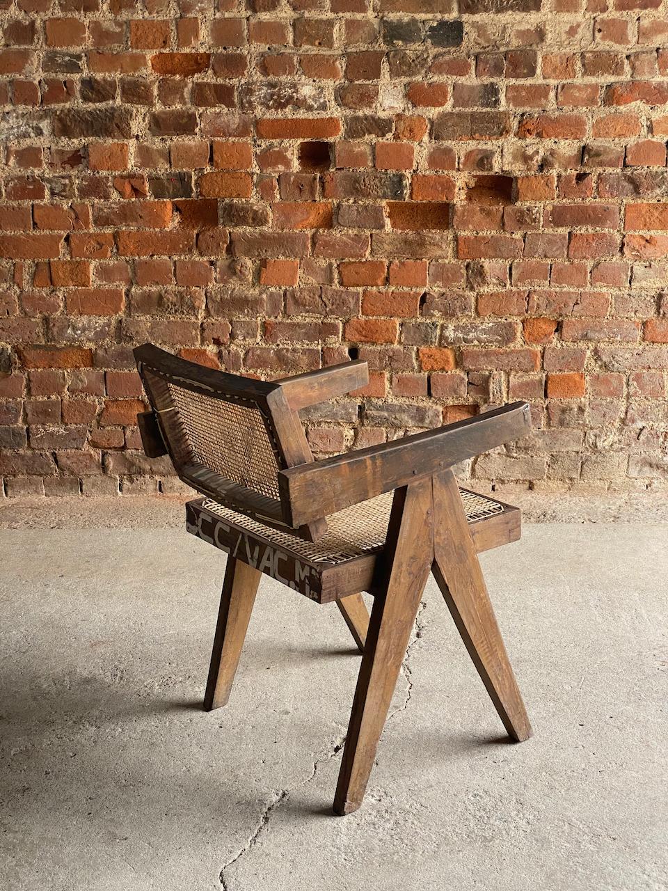 Rustic Pierre Jeanneret Floating Back Office Chair Model PJ-010100T Circa 1955 Chair 1 For Sale