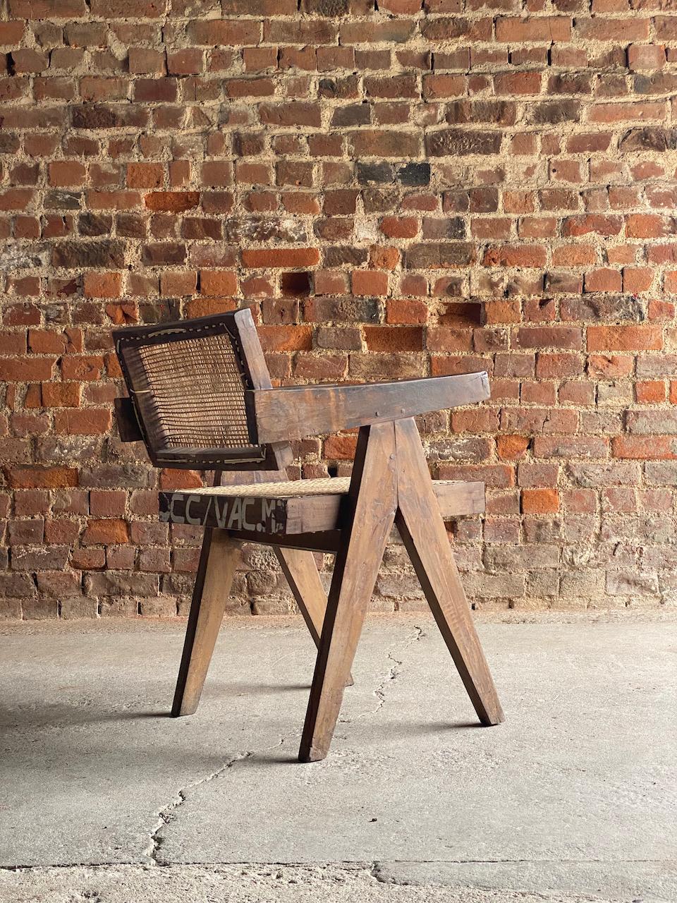 Pierre Jeanneret Floating Back Office Chair Model PJ-010100T Circa 1955 Chair 1 In Distressed Condition For Sale In Longdon, Tewkesbury
