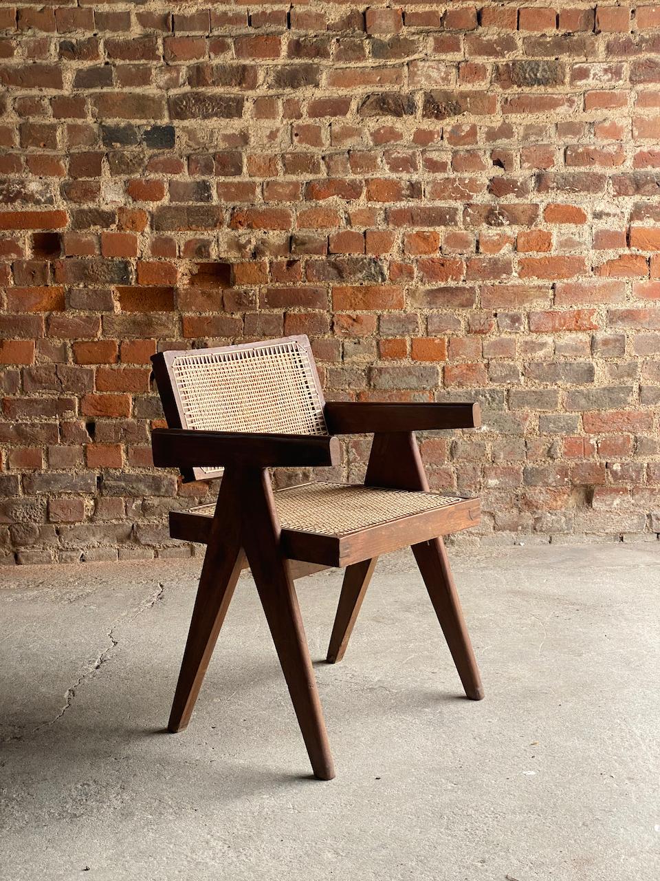 Rustic Pierre Jeanneret Floating Back Office Chair Model PJ-010100T circa 1955 Chair 3 For Sale