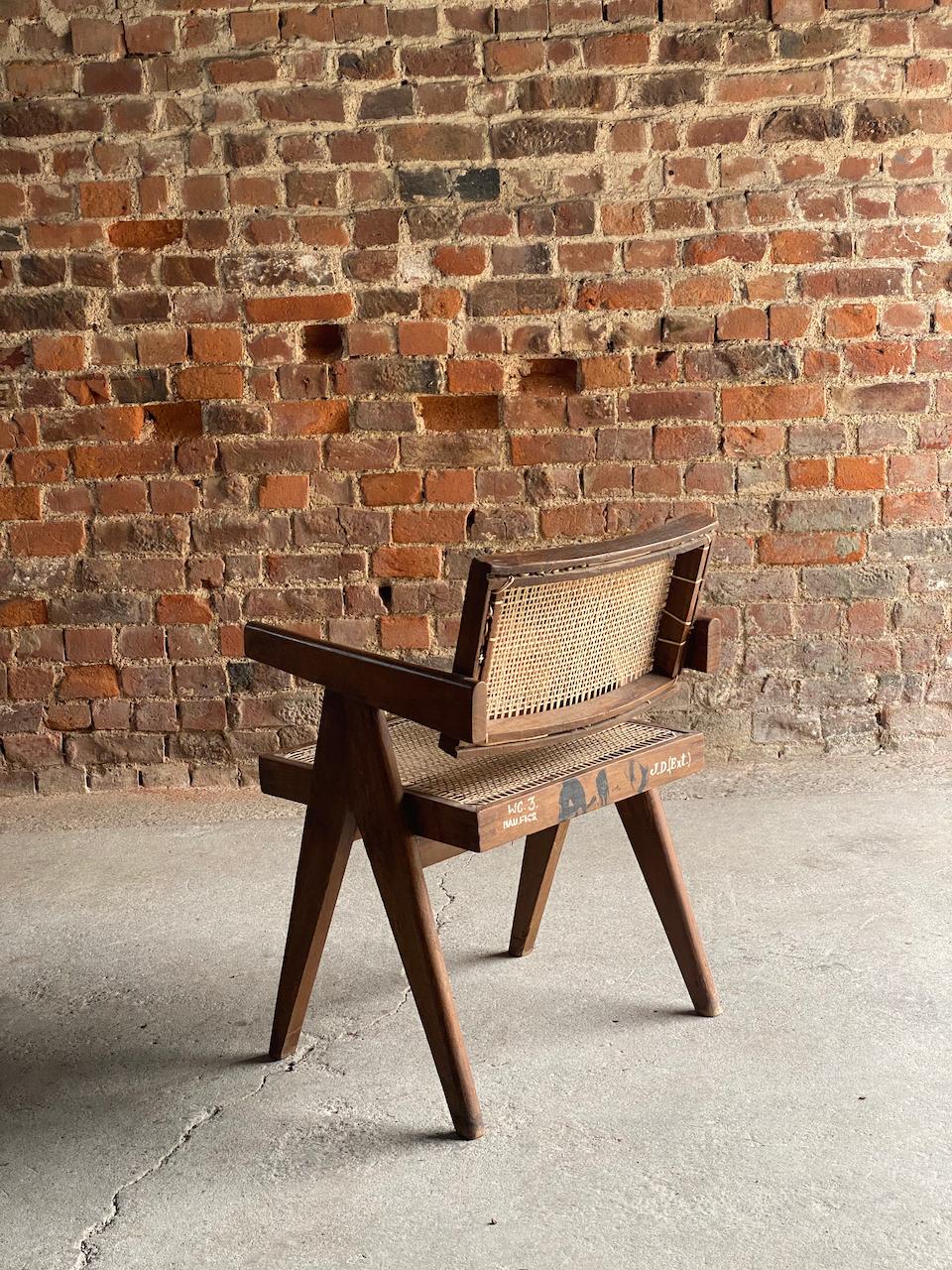 Pierre Jeanneret Floating Back Office Chair Model PJ-010100T circa 1955 Chair 3 In Distressed Condition For Sale In Longdon, Tewkesbury
