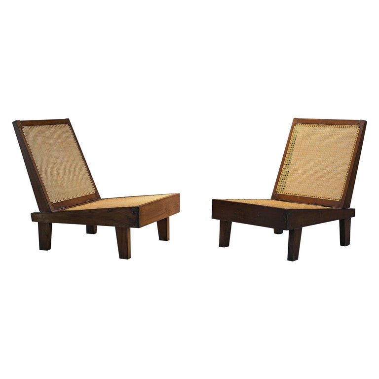 Pierre Jeanneret, Folding Chairs, PJ-SI-61-A, Chandigarh, Teak and Cane For Sale