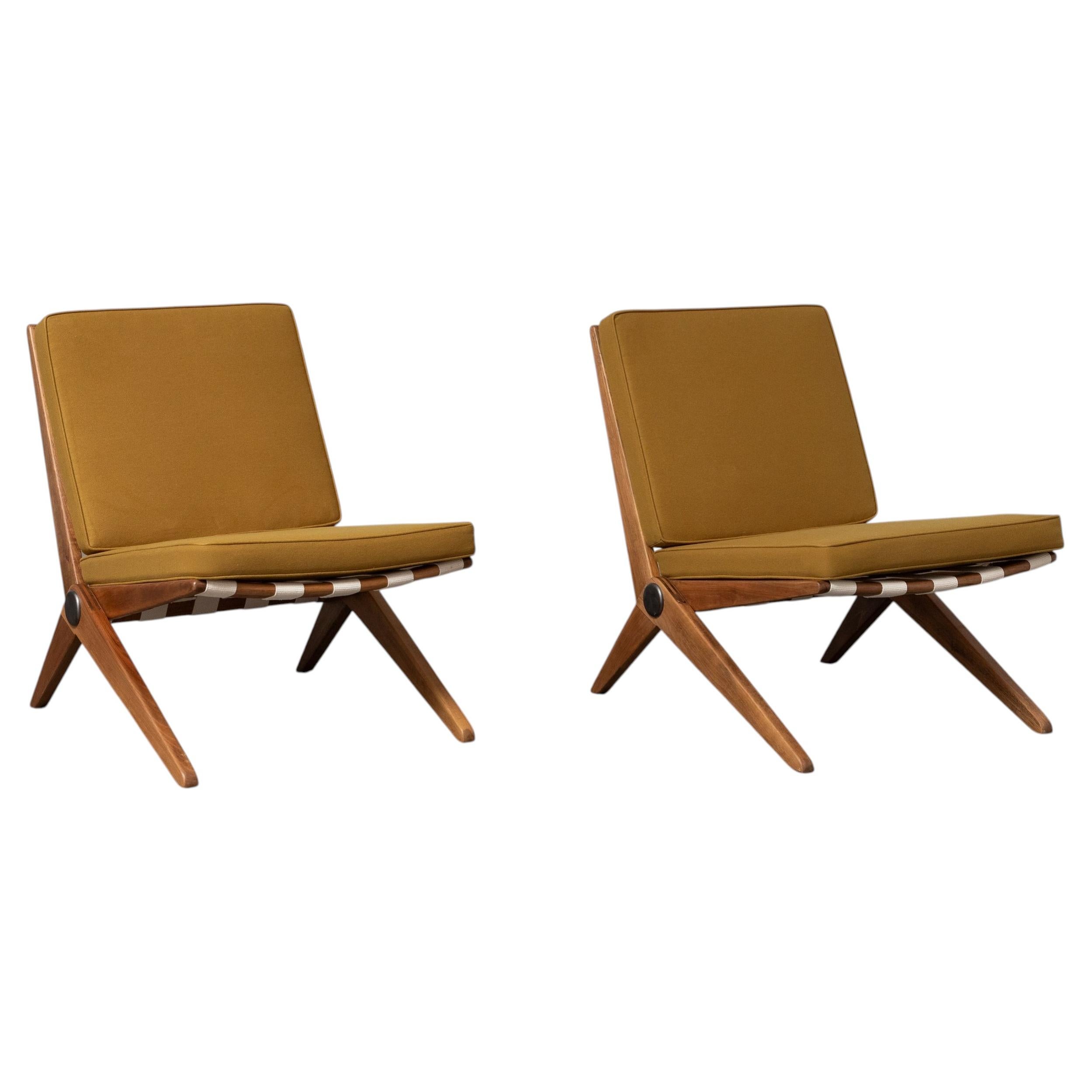 Pierre Jeanneret für Knoll Model No. 92 Scherenstühle aus Dedar Wool Chartreuse