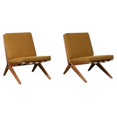 Pierre Jeanneret for Knoll Model 92 Scissor Chairs in Dedar Wool Chartreuse