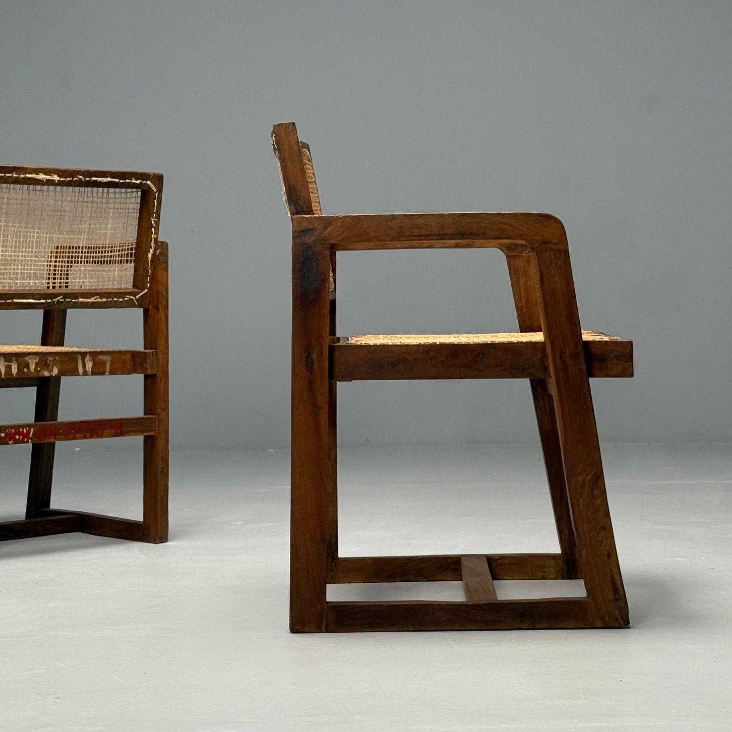 Pierre Jeanneret, French Mid-Century Modern, 12 Box Dining Chairs, Teak, Cane For Sale 5