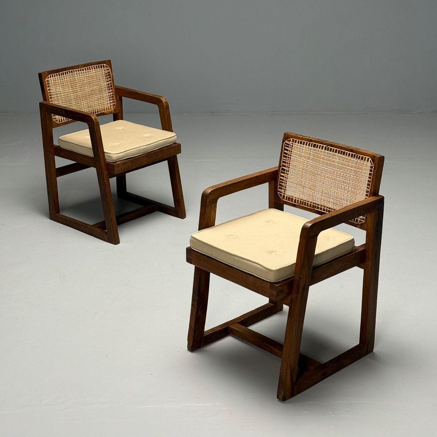 Pierre Jeanneret, French Mid-Century Modern, 12 Box Dining Chairs, Teak, Cane For Sale 2