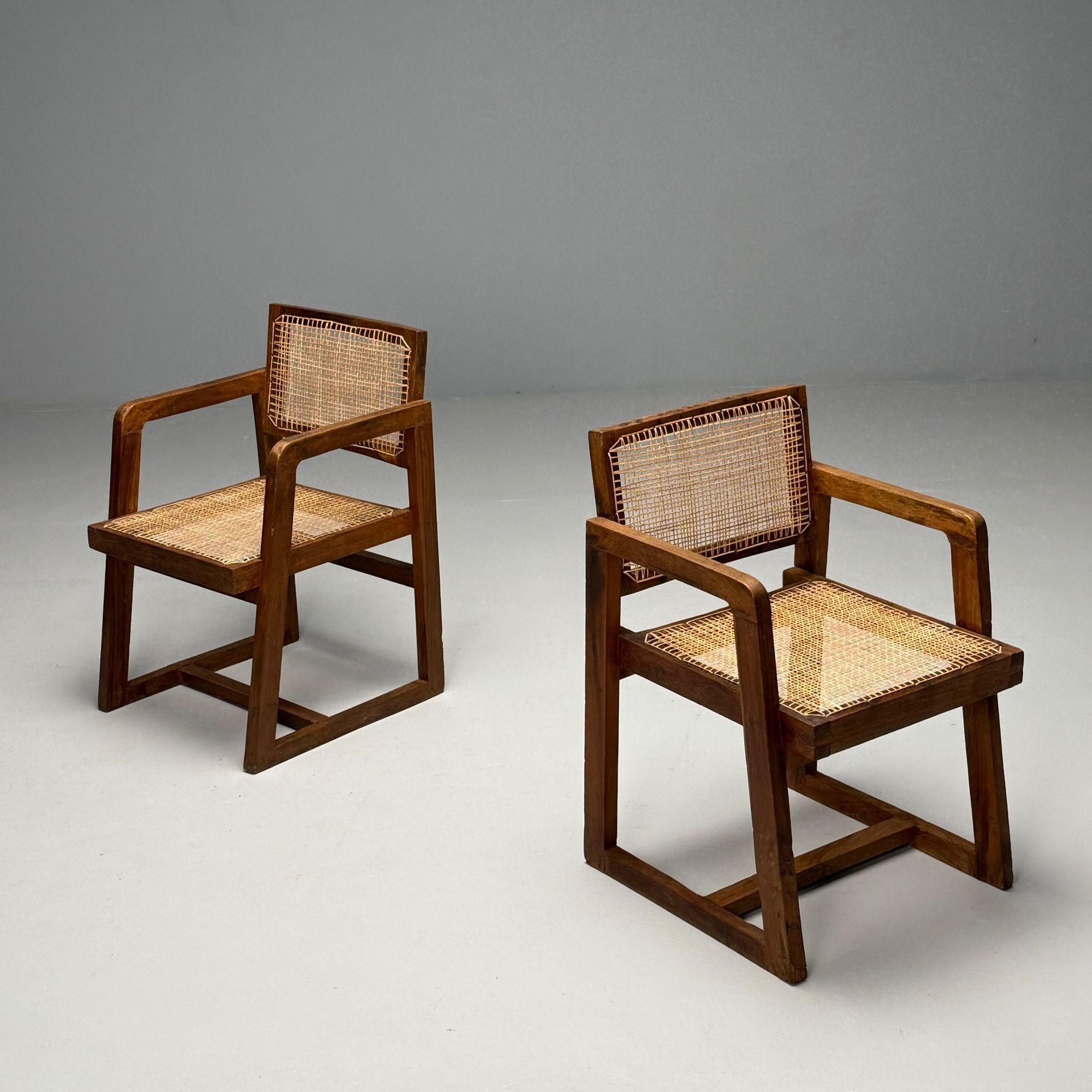 Pierre Jeanneret, French Mid-Century Modern, 12 Box Dining Chairs, Teak, Cane For Sale 3