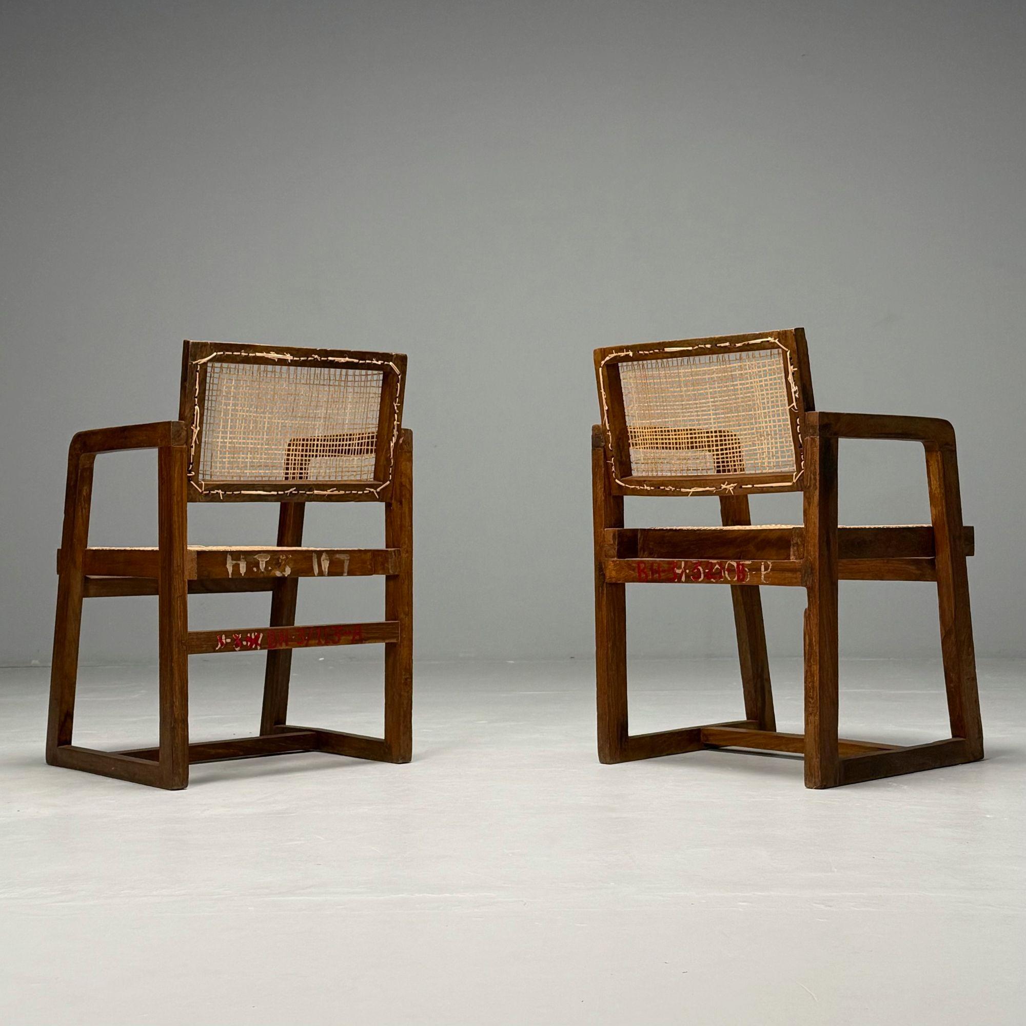 Pierre Jeanneret, French Mid-Century Modern, 12 Box Dining Chairs, Teak, Cane For Sale 4