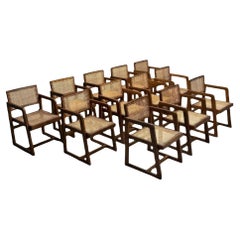 Pierre Jeanneret, French Mid-Century Modern, 12 Box Dining Chairs, Teak, Cane