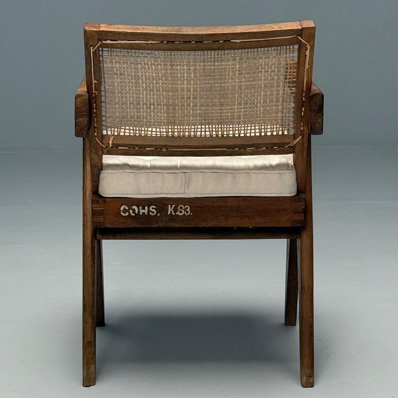 Linen Pierre Jeanneret, French Mid-Century Modern, Arm Chair, Chandigarh c. 1960s