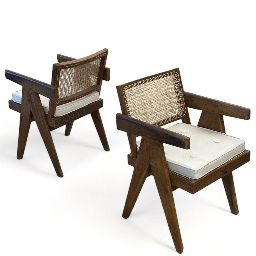 Pierre Jeanneret, Französischer Mid-Century-Modern-Sessel, Sessel, Chandigarh, ca. 1960er Jahre (Gehstock)