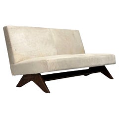 Pierre Jeanneret, French Mid-Century Modern, Fireside Sofa, Teak, White Cowhide