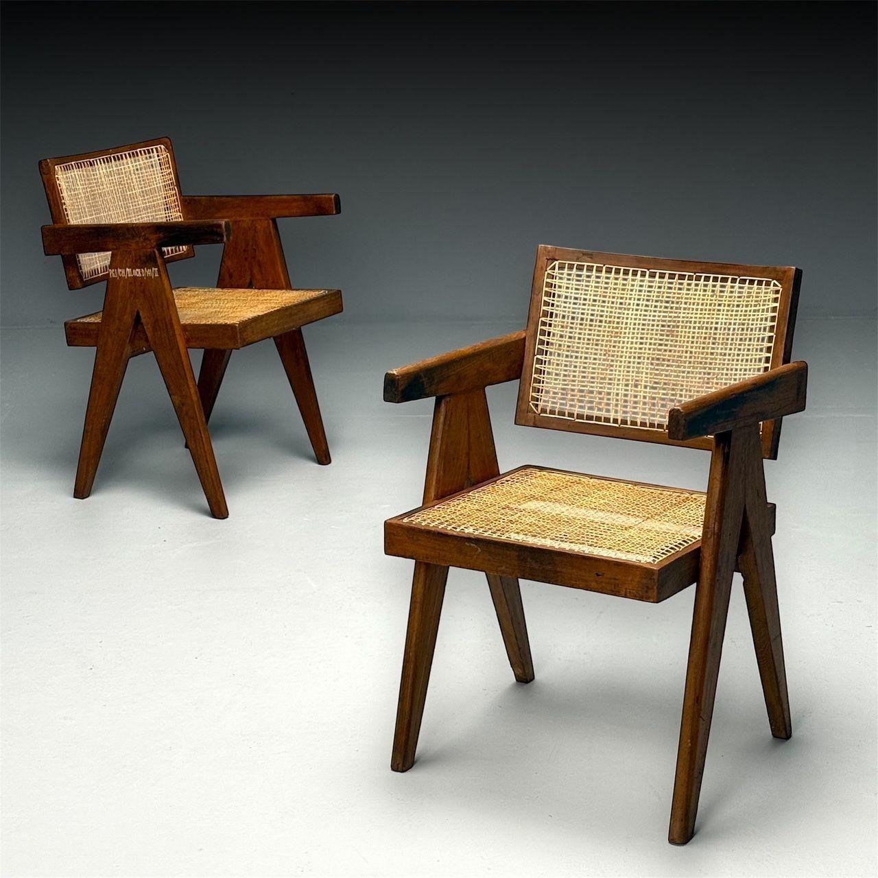 Pierre Jeanneret, French Mid-Century Modern, Ten Floating Back Dining Chairs, Teak, Cane

Rare and important set of ten (10) floating back dining chairs by Pierre Jeanneret c. 1960s, Model PJ-SI-28-A. Each piece comes with a two inch thick linen