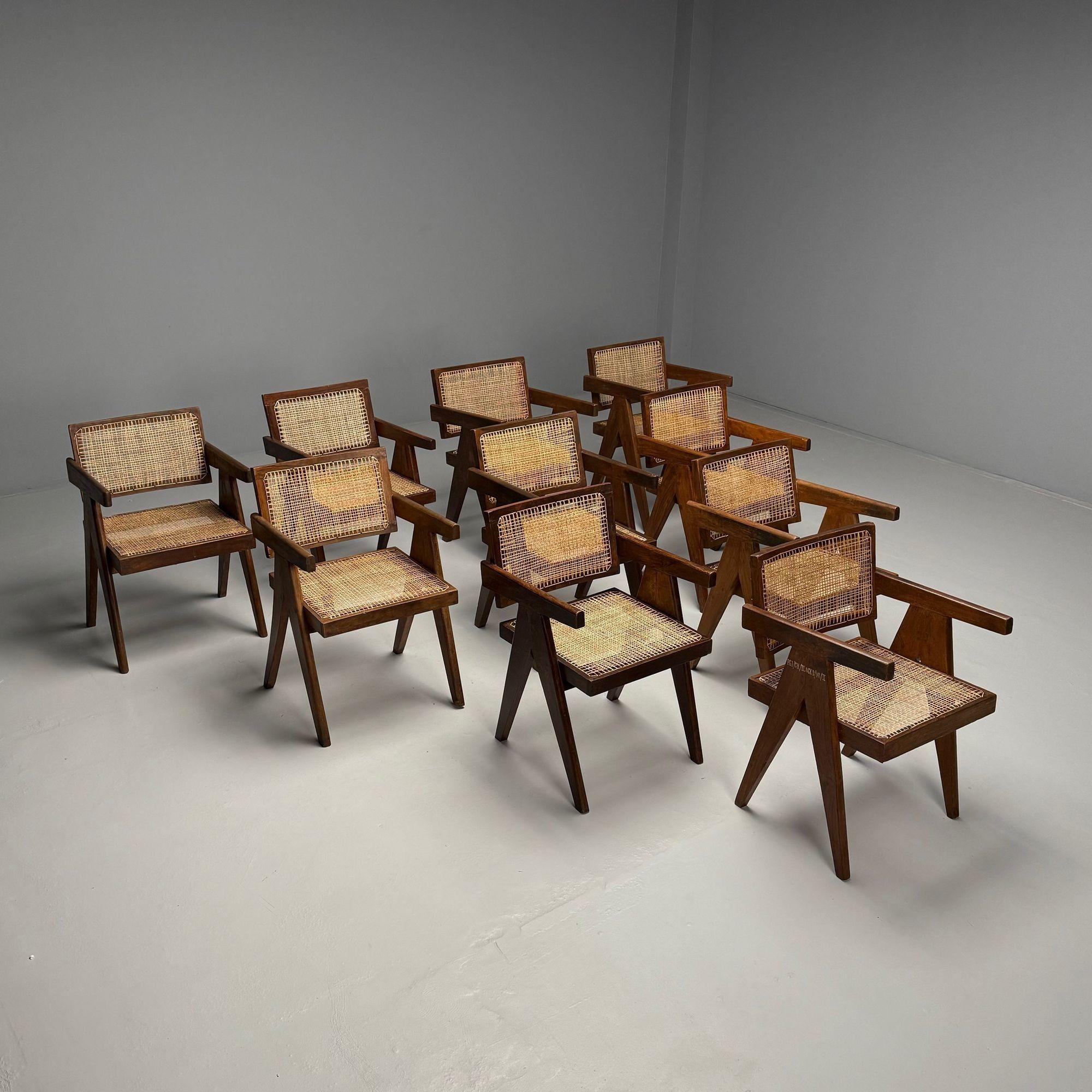 Indian Pierre Jeanneret, French Mid-Century Modern, Floating Back Dining Chairs, Teak