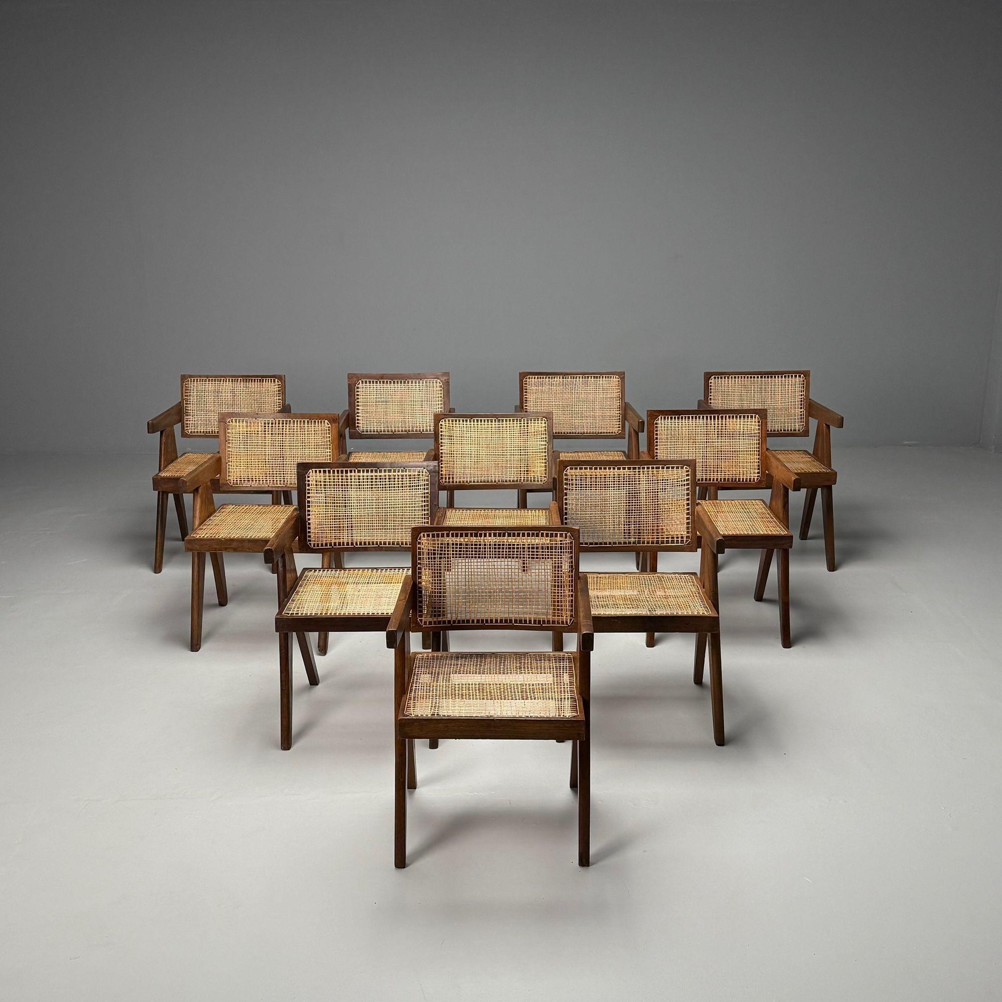 Pierre Jeanneret, French Mid-Century Modern, Floating Back Dining Chairs, Teak In Distressed Condition In Manhasset, NY