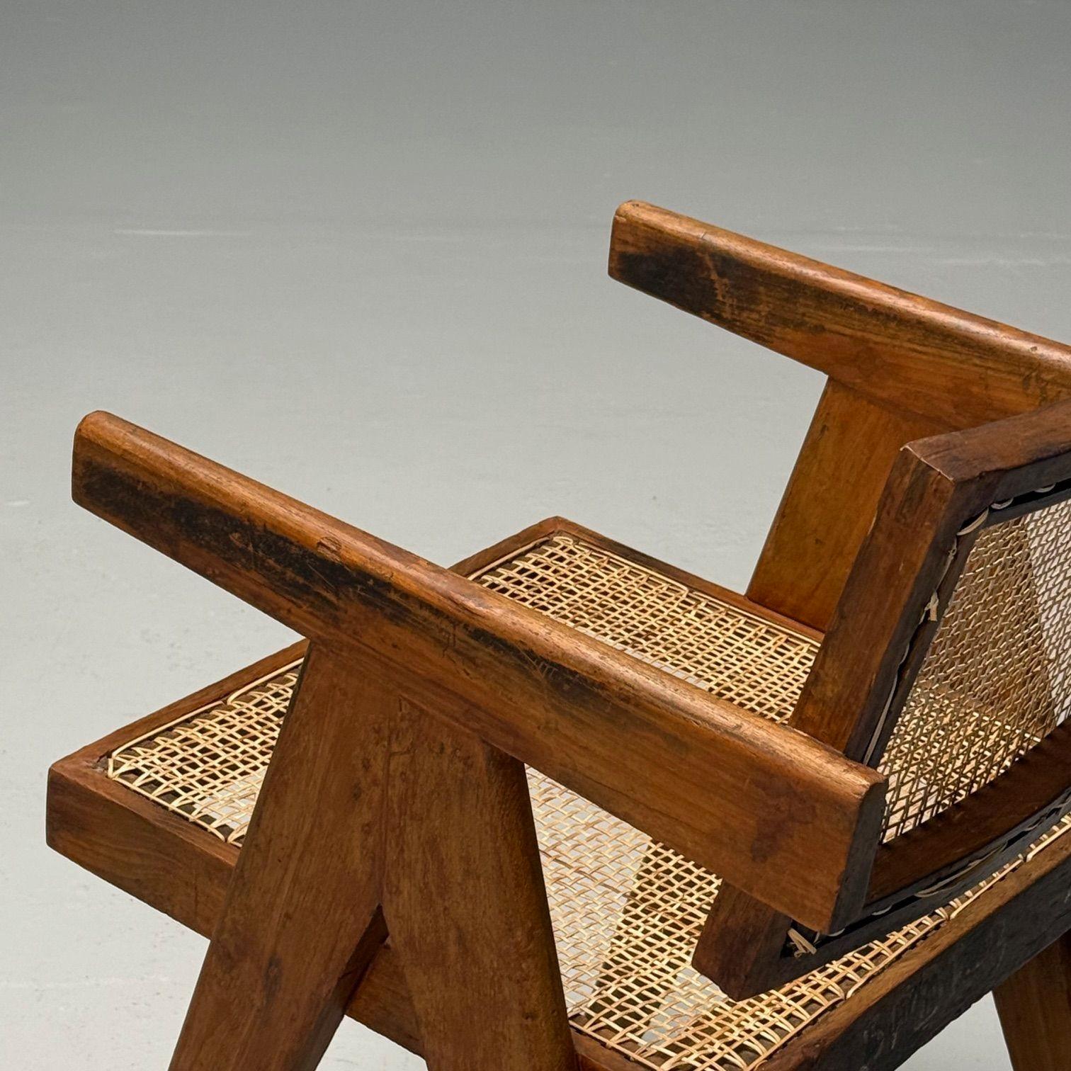 Cane Pierre Jeanneret, French Mid-Century Modern, Floating Back Dining Chairs, Teak