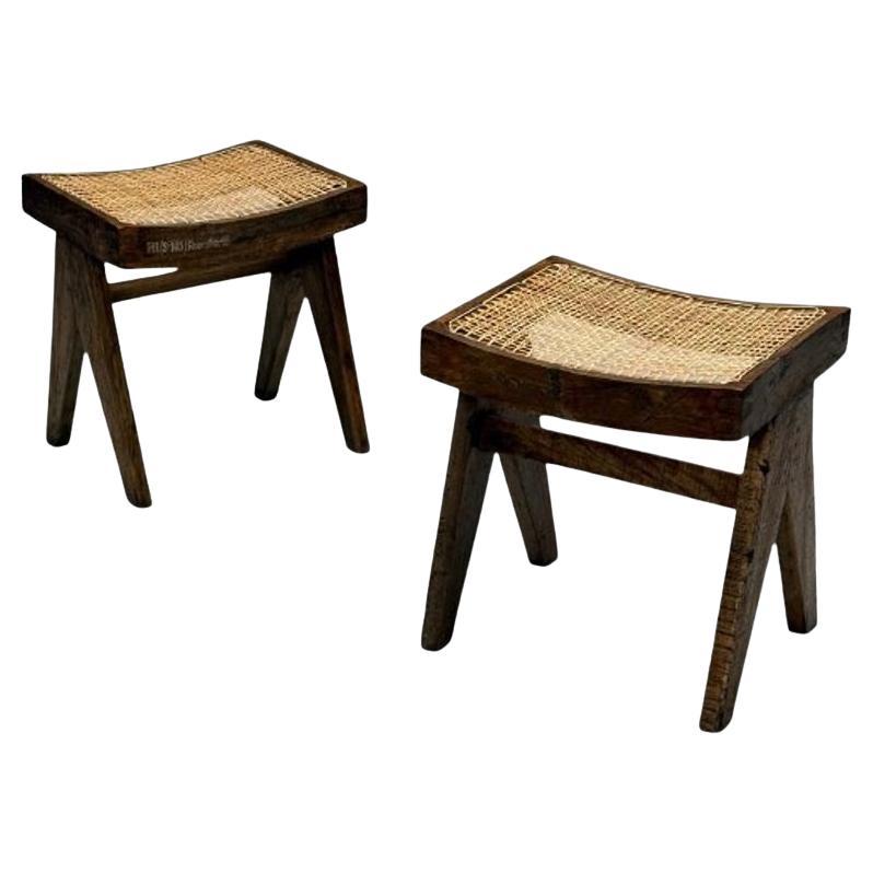 Pierre Jeanneret, metà secolo moderno francese, poggiapiedi, teak, canna, Chandigarh