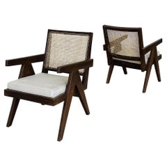 Pierre Jeanneret, French Mid-Century Modern, Lounge Chairs, Cane, Chandigarh