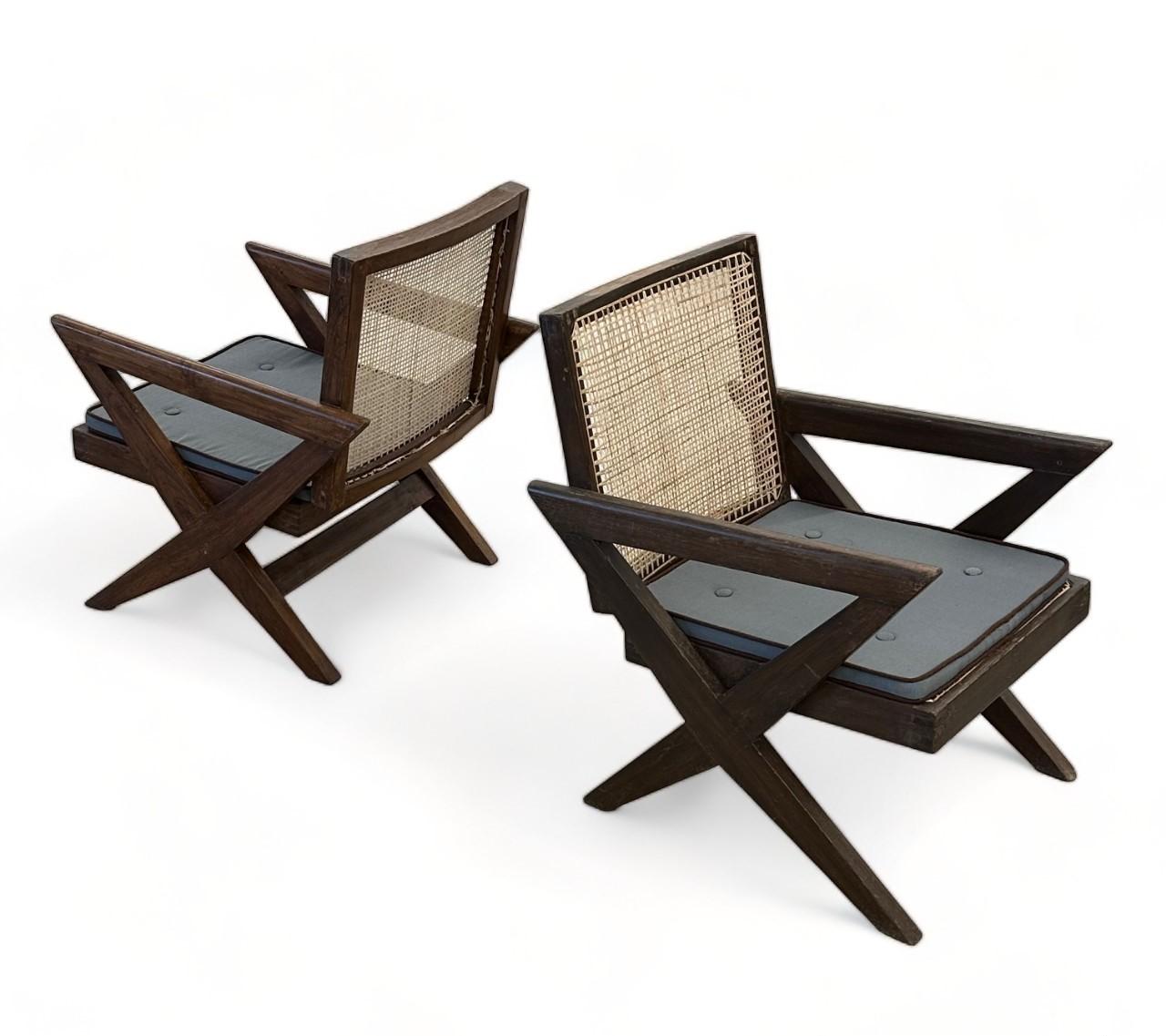 Indian Pierre Jeanneret, French Mid-Century Modern, Lounge Chairs, Chandigarh, 1950s For Sale