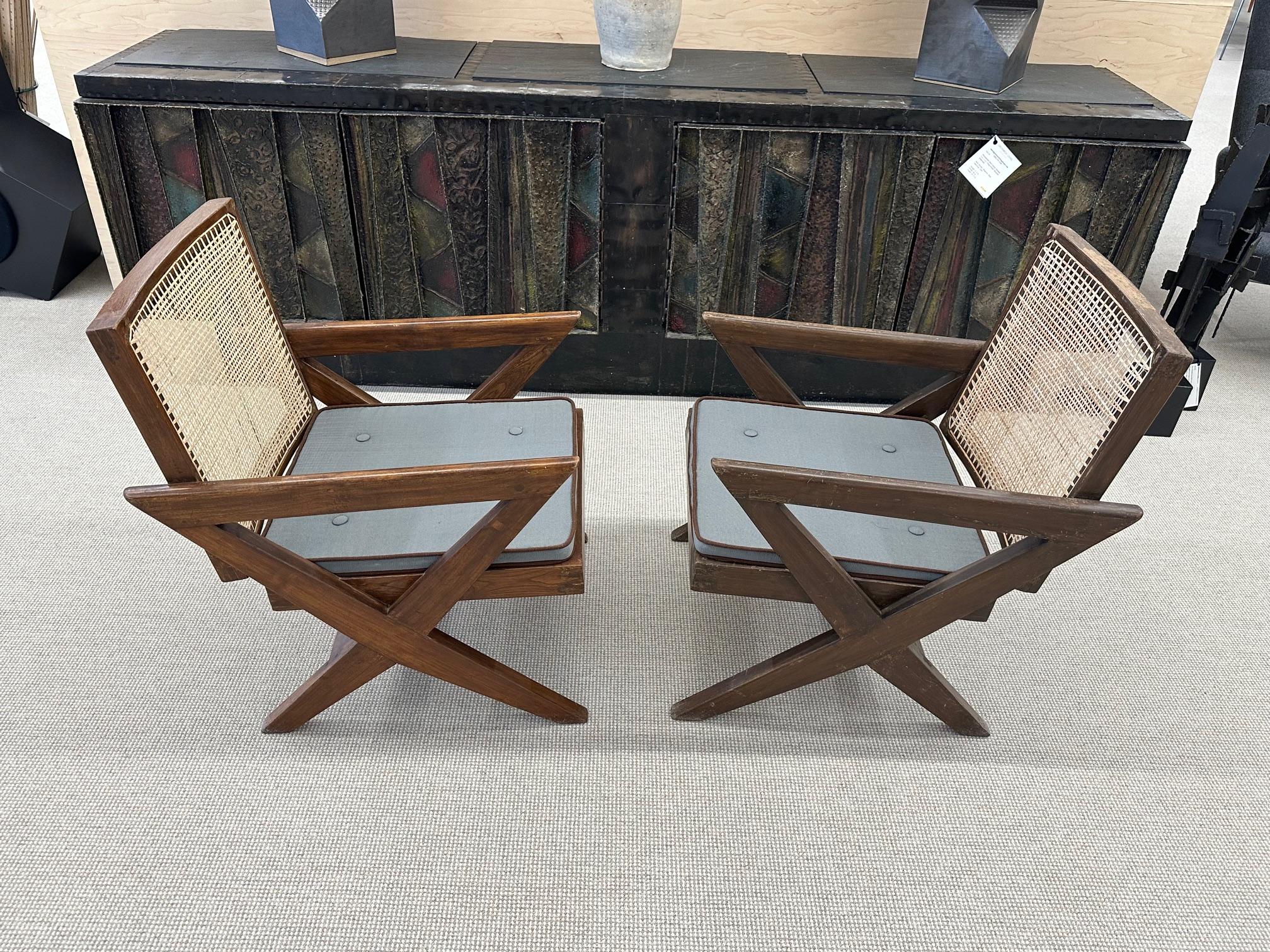 Pierre Jeanneret, French Mid-Century Modern, Lounge Chairs, Chandigarh, 1950s For Sale 1