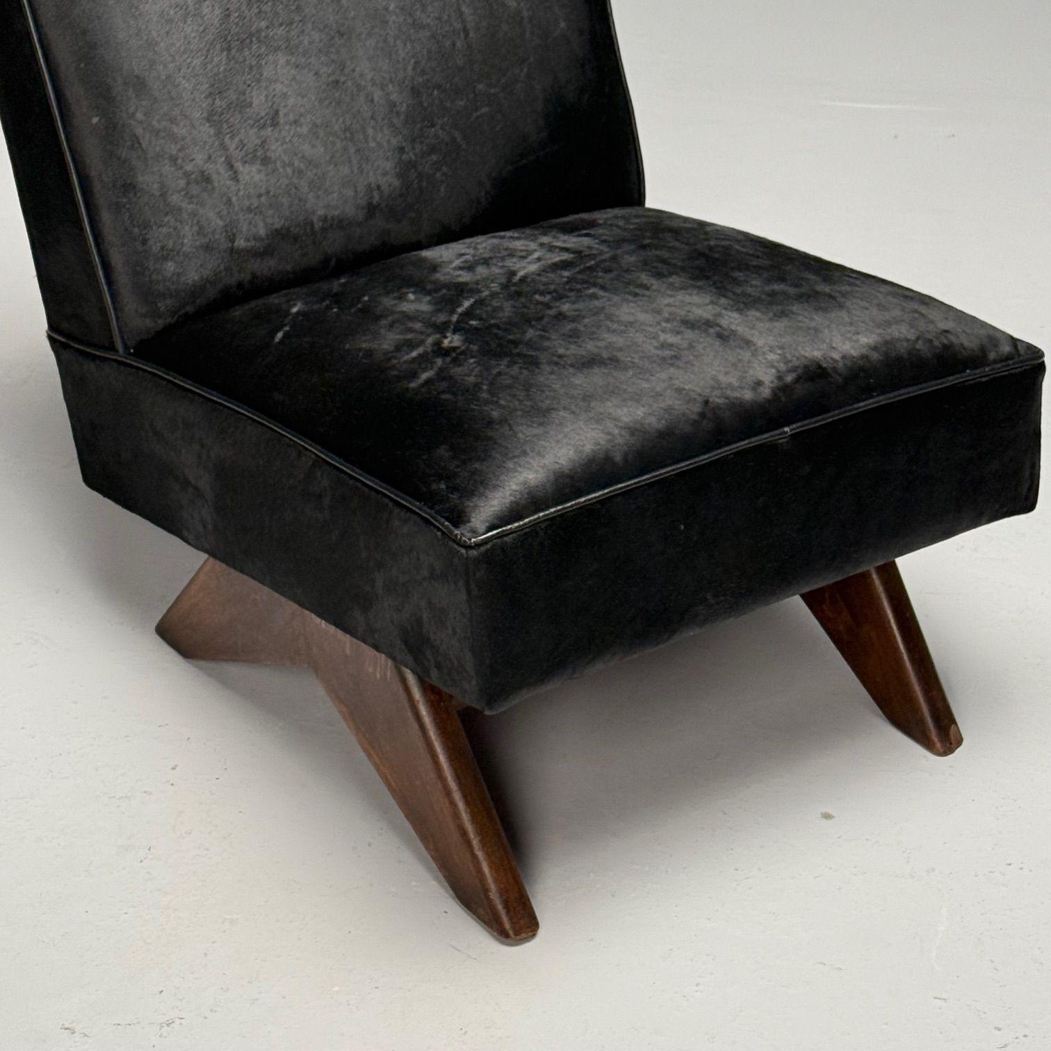 Pierre Jeanneret, French Mid-Century Modern, Slipper Chairs, Black Cowhide, Teak For Sale 4