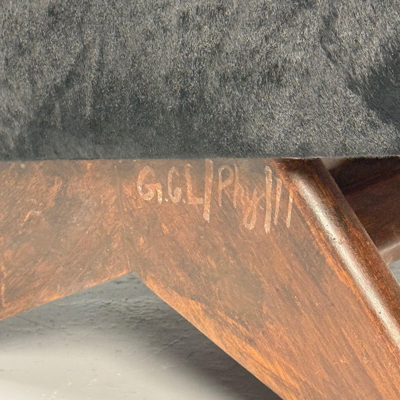 Pierre Jeanneret, French Mid-Century Modern, Slipper Chairs, Black Cowhide, Teak For Sale 5