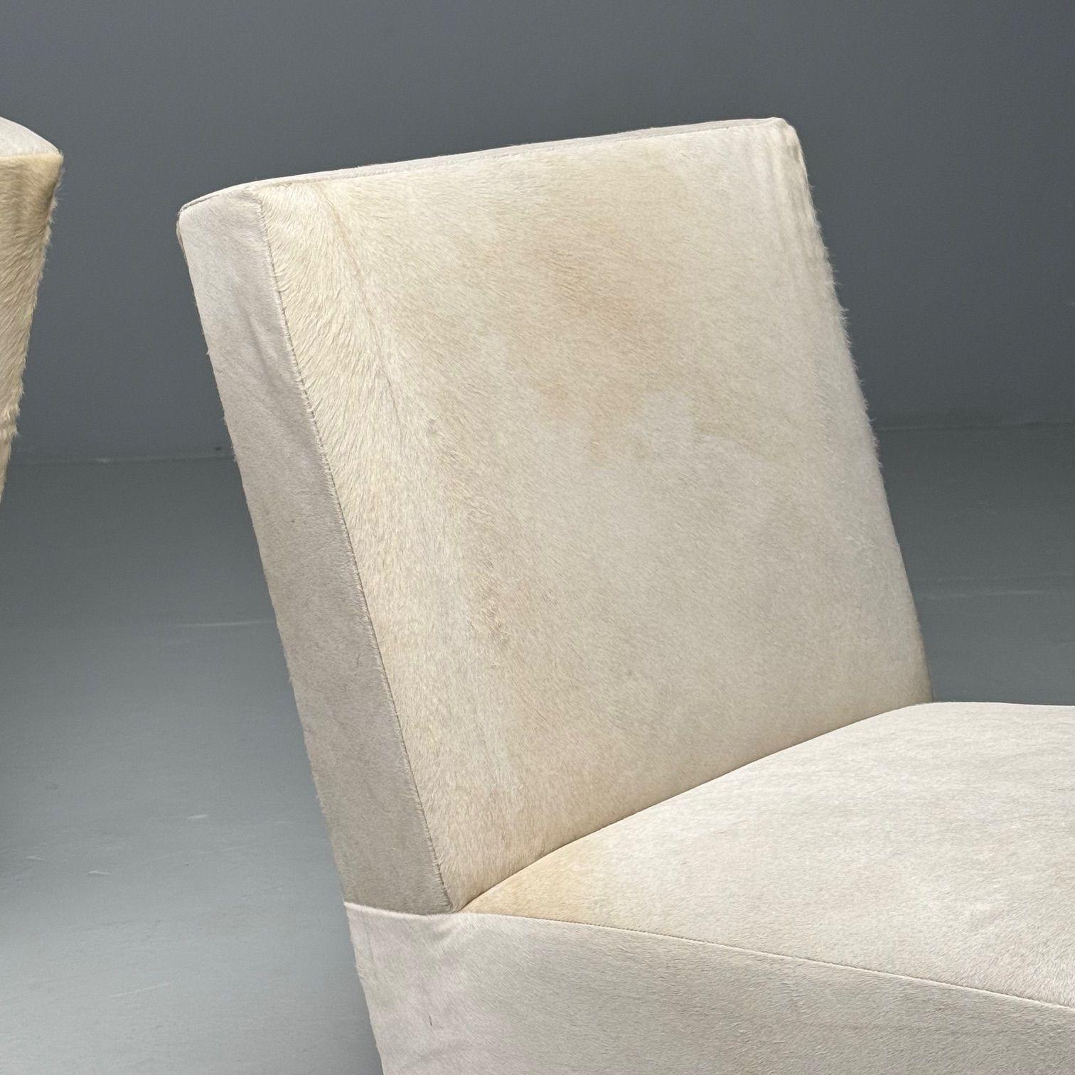 Pierre Jeanneret, French Mid-Century Modern, Slipper Chairs, White Cowhide, Teak For Sale 4