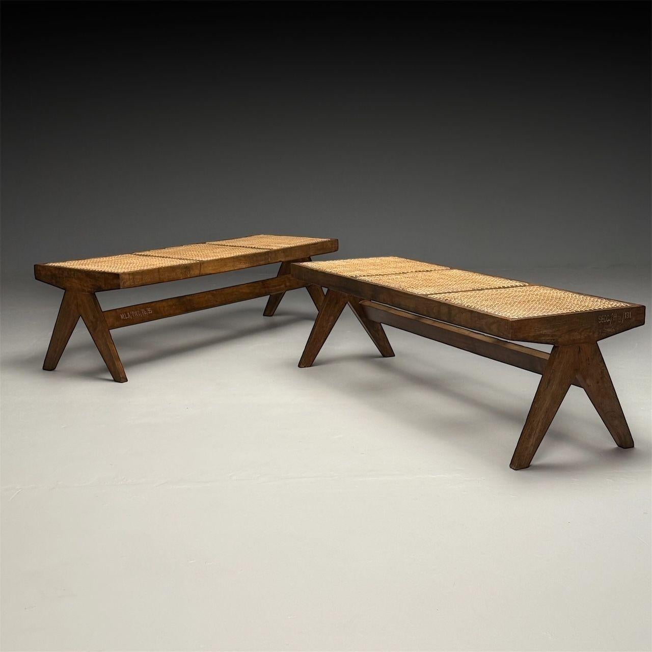 Pierre Jeanneret, French Mid-Century Modern, Three Seat Bench, Teak, Chandigarh

Original pair of mid-century modern three seater cane benches by Pierre Jeanneret c. 1960s, Model PJ-SI-33-C.

These exceptional pieces are authentic artifacts sourced