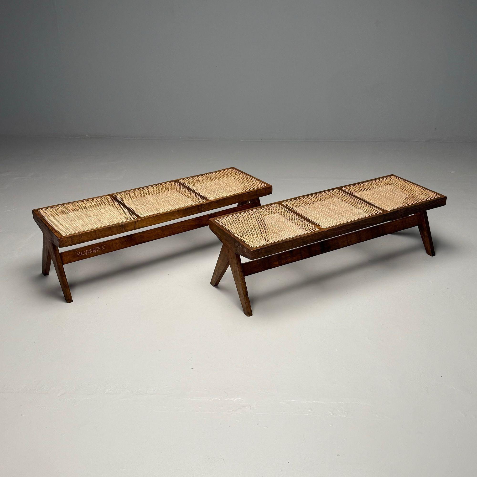Pierre Jeanneret, French Mid-Century Modern, Teak Benches, Chandigarh, 1960s In Distressed Condition In Manhasset, NY