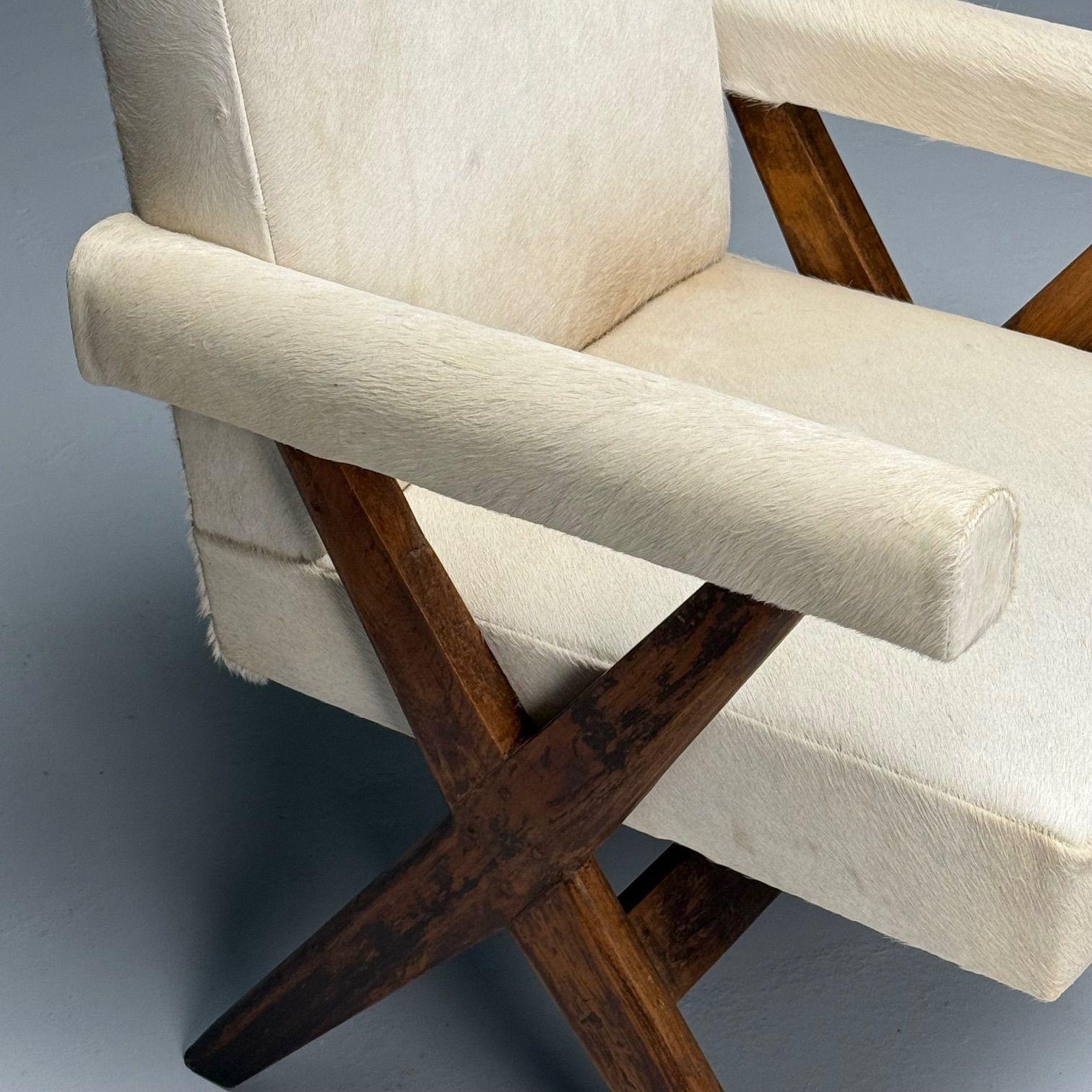 Pierre Jeanneret, moderne du milieu du siècle dernier, fauteuils rembourrés en cuir de vache en vente 2
