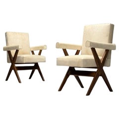 Pierre Jeanneret, French Mid-Century Modern, Upholstered Arm Chairs, Cowhide