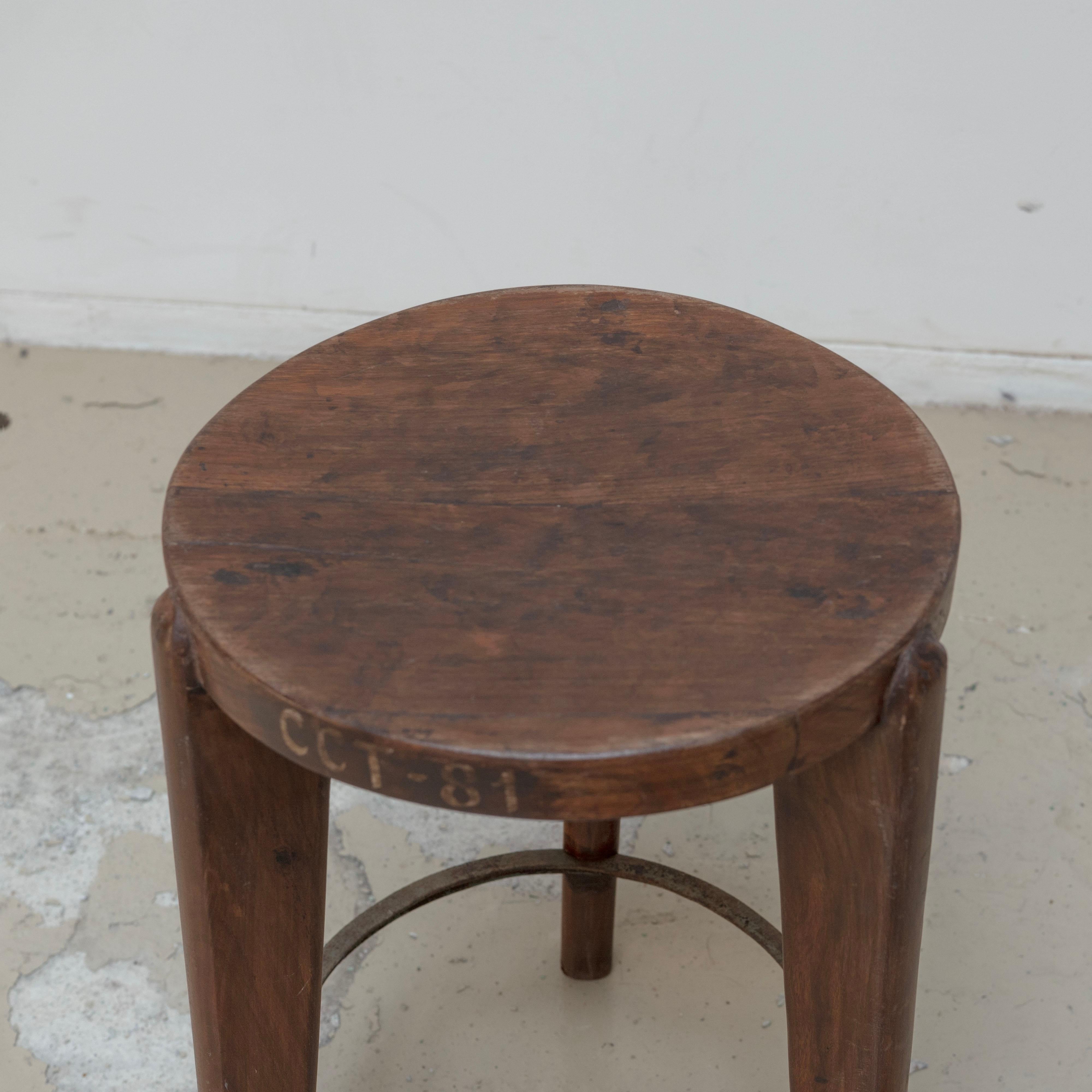 Pierre Jeanneret , High Stool with iron ring for Chandigarh, Teak , 1950s In Good Condition In Edogawa-ku Tokyo, JP
