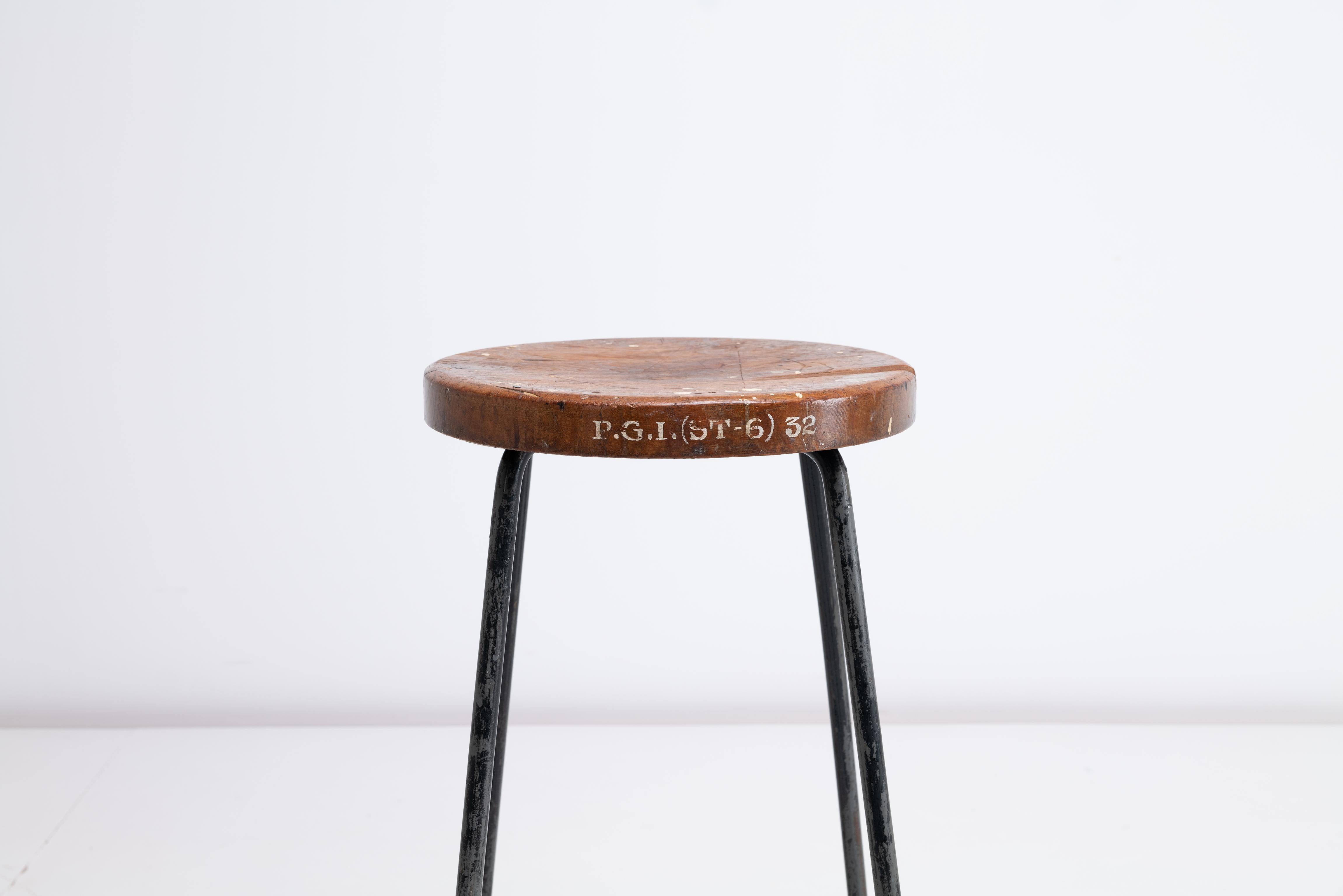 Pierre Jeanneret High Stools Teak & Iron, 1960 Chandigarh India - Sets Available For Sale 3