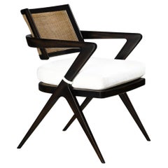 Pierre Jeanneret Inspired Wood Rhone Chair with Double Caned Back and Seat