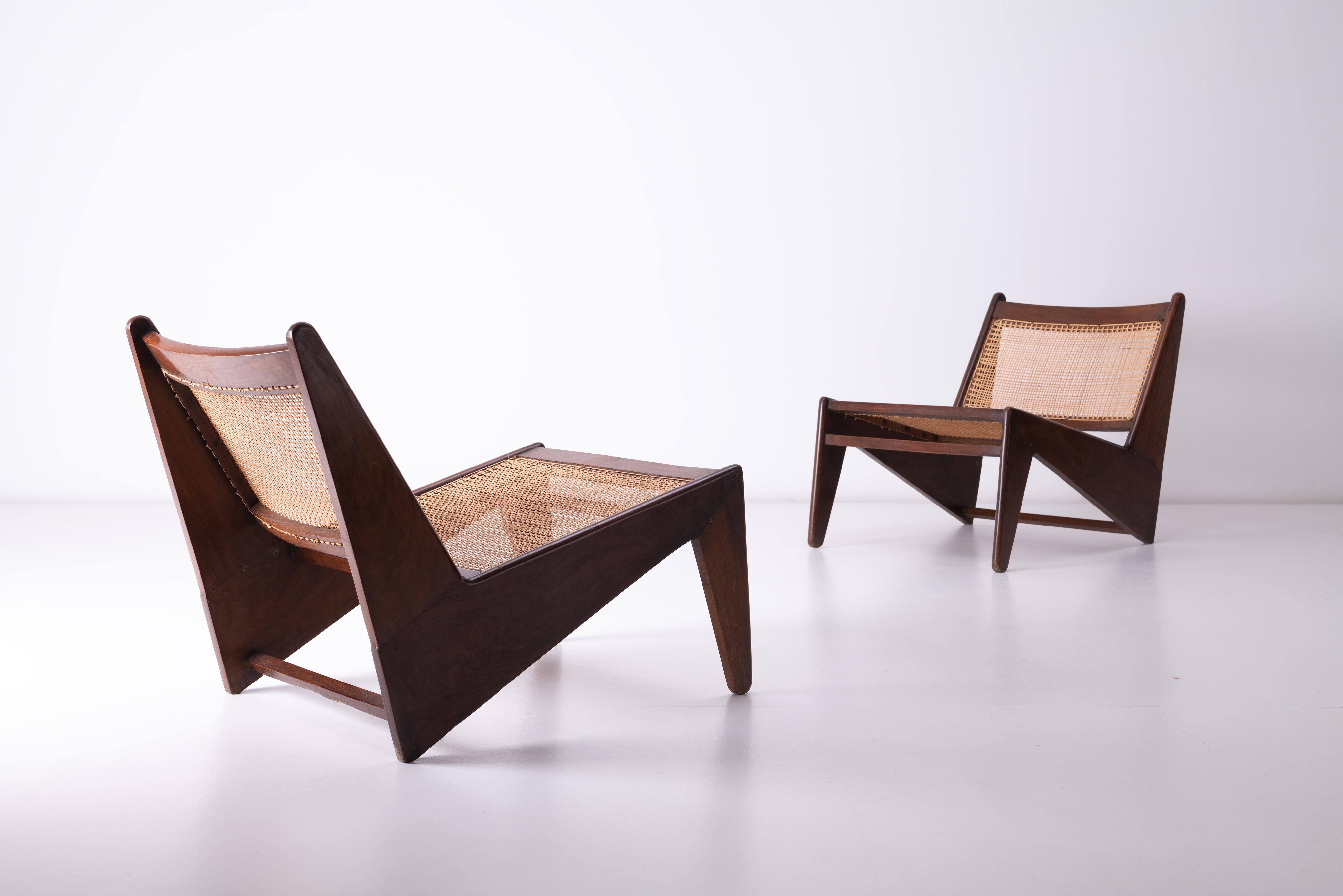 20th Century Vintage Patinated Pierre Jeanneret, Kangaroo Chairs from Chandigarh, India For Sale
