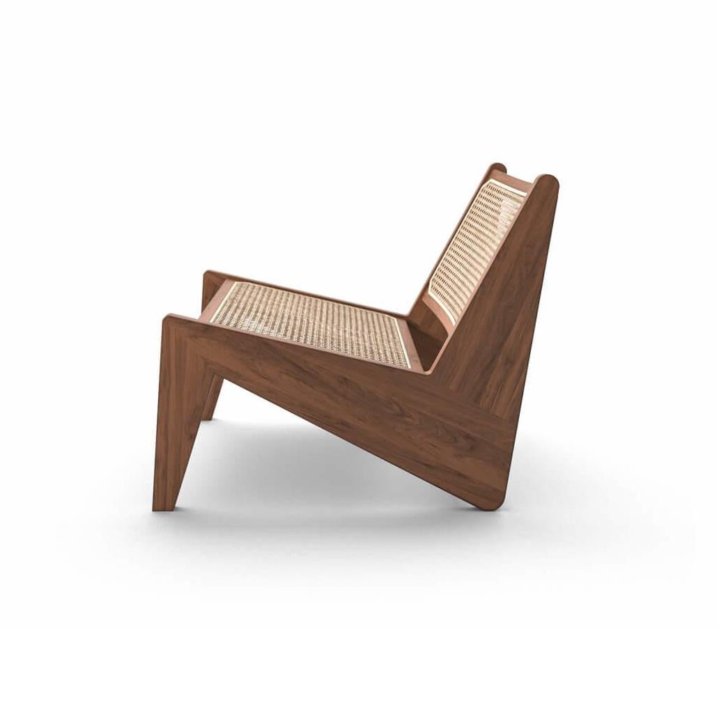 Mid-Century Modern Pierre Jeanneret Kangaroo Low Armchair, Wood and Woven Viennese Cane For Sale