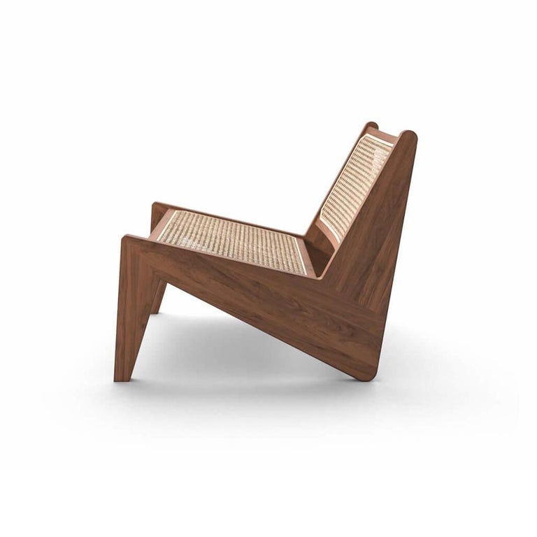Mid-Century Modern Pierre Jeanneret Kangaroo Low Armchair, Wood and Woven Viennese Cane