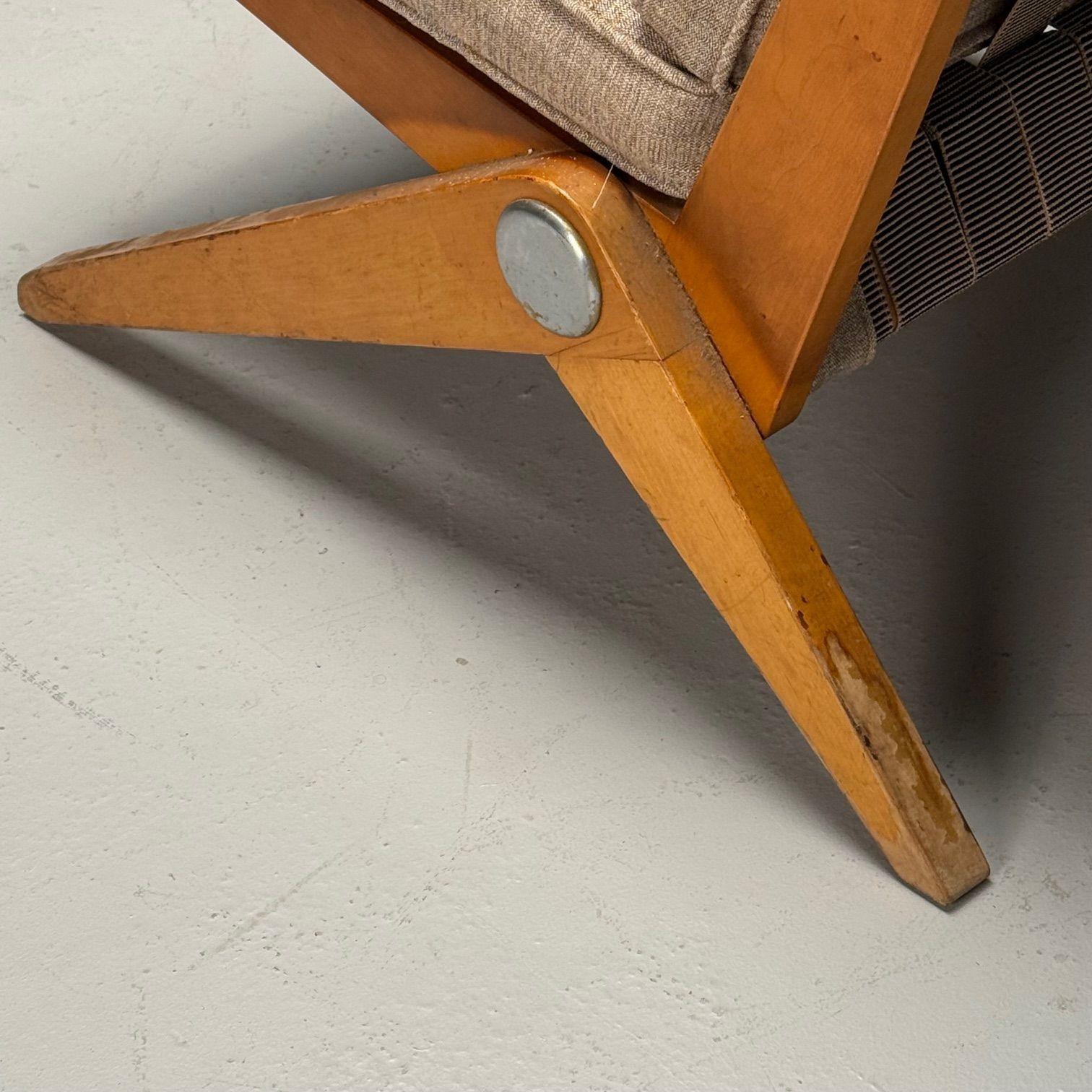Pierre Jeanneret, Knoll, Mid-Century Modern, Scissor Chairs, Tan Linen, 1950s 5