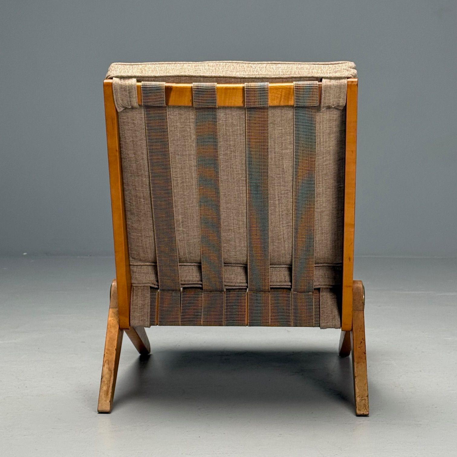 Pierre Jeanneret, Knoll, Mid-Century Modern, Scissor Chairs, Tan Linen, 1950s 6
