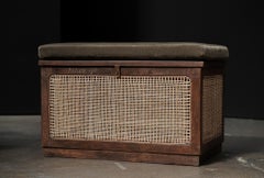 Pierre Jeanneret Linen Box Ottoman with Mohair Cushion, Vintage 1955