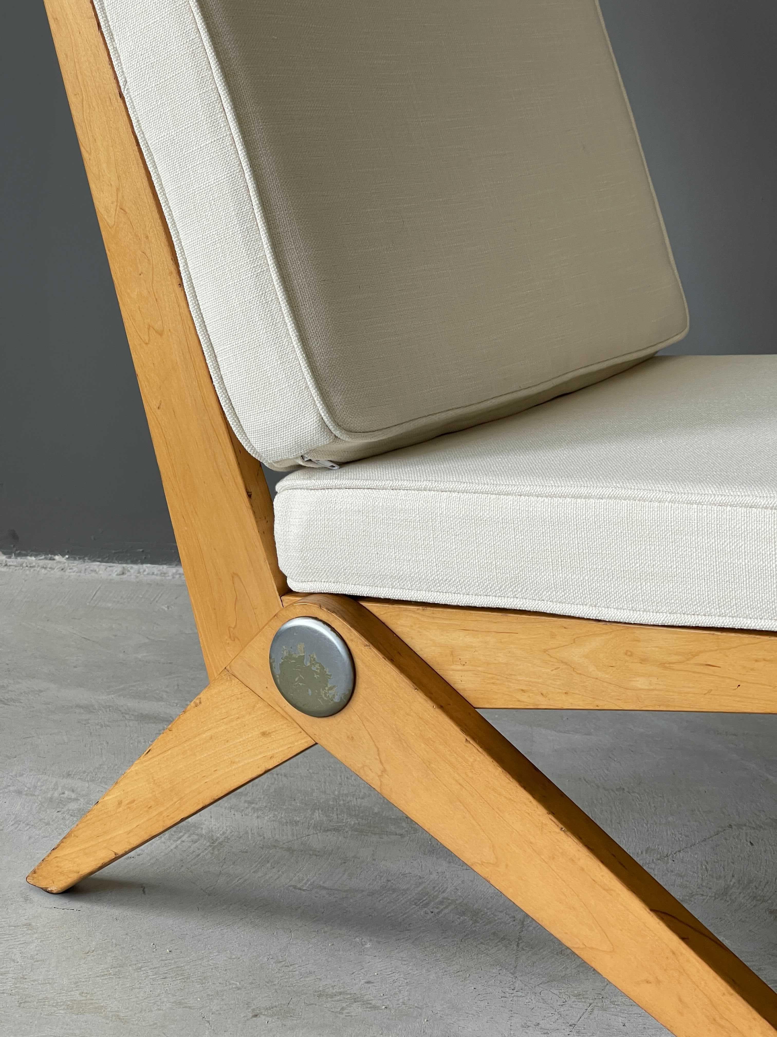 Mid-Century Modern Pierre Jeanneret, Lounge Chair, Wood, Webbing, Fabric, Knoll, America, 1950s