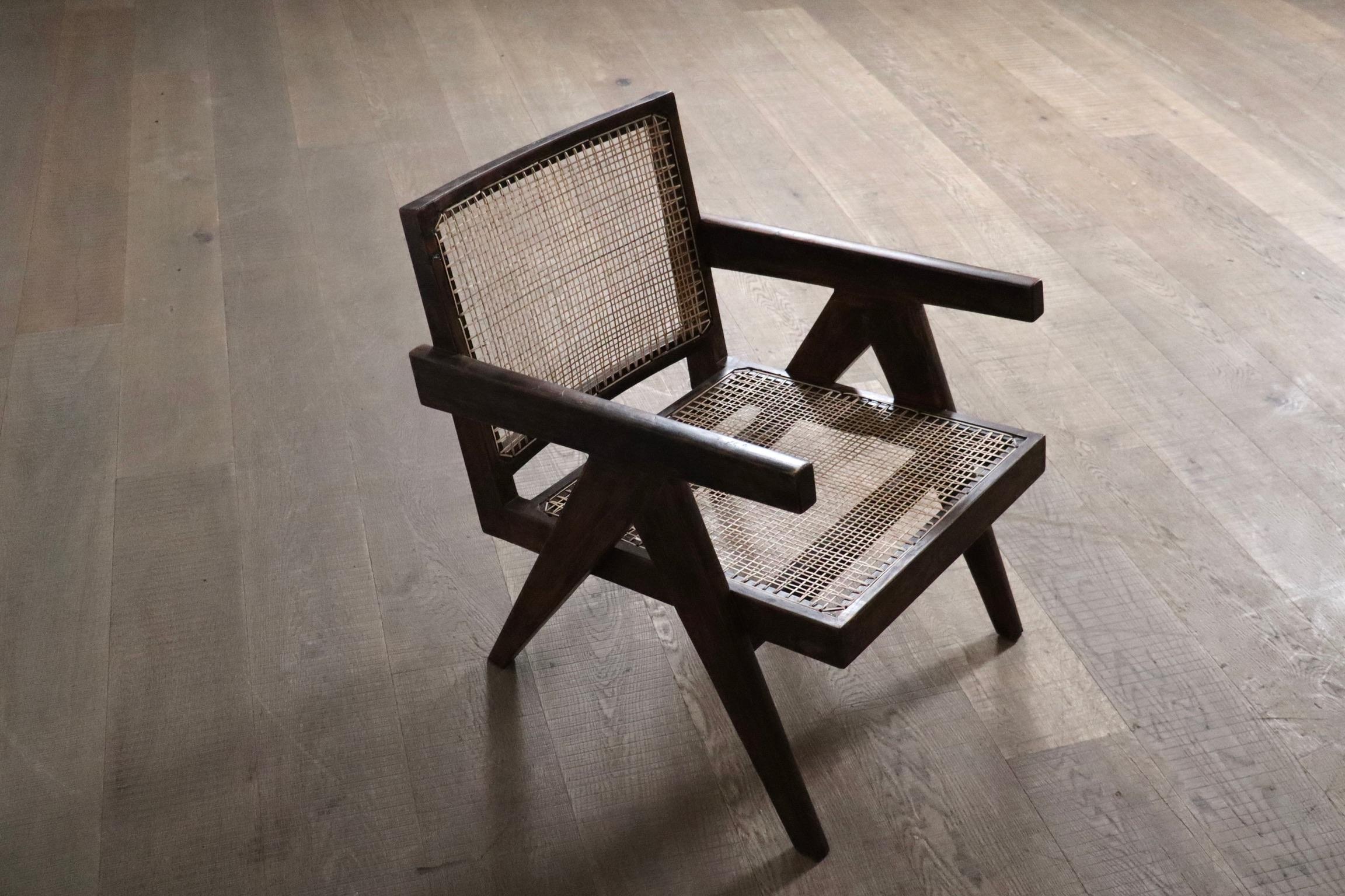 Sillas de salón Pierre Jeanneret PJ-SI-29-A de teca y caña, años 50 en venta 8