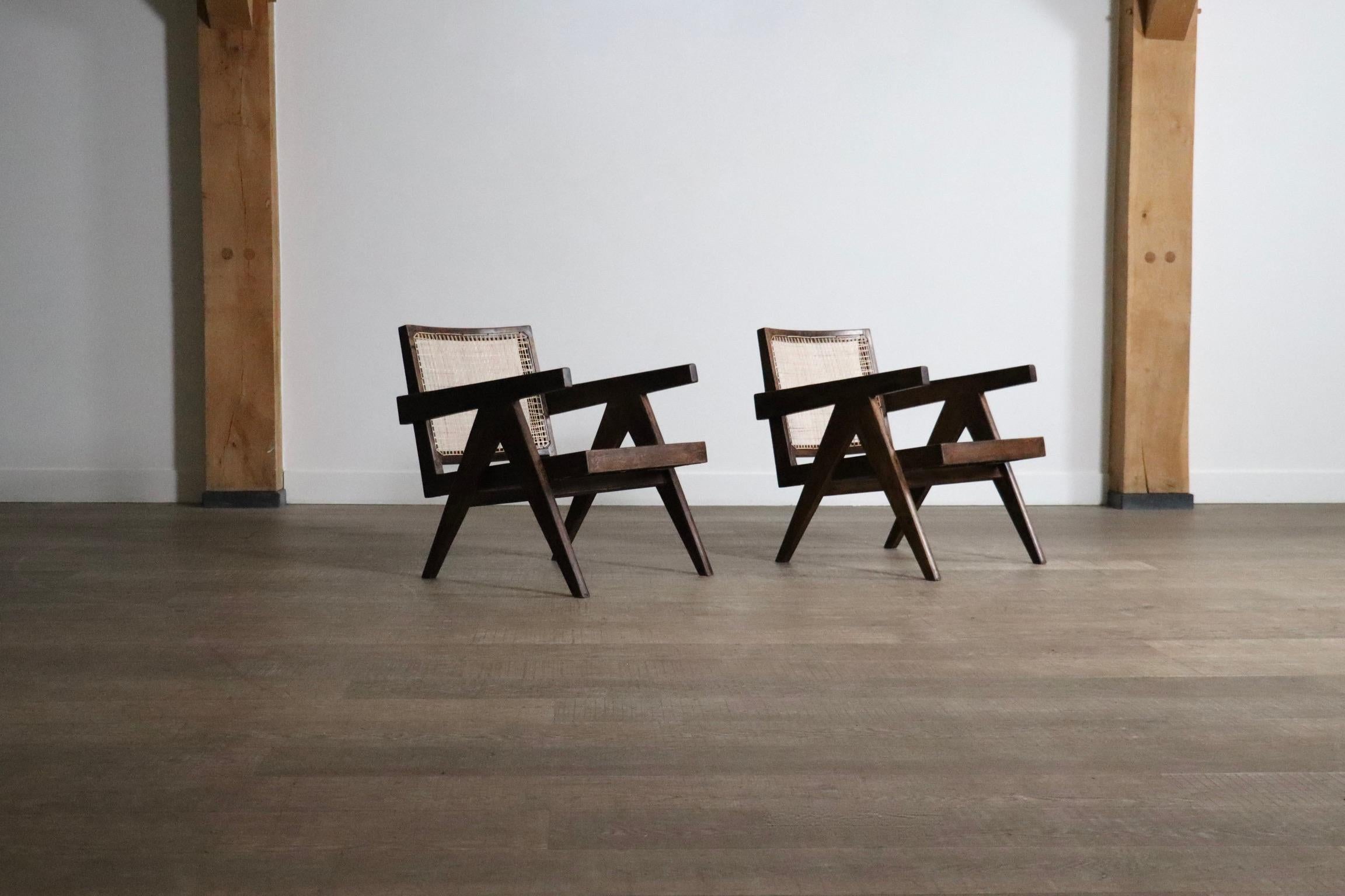 Sillas de salón Pierre Jeanneret PJ-SI-29-A de teca y caña, años 50 en venta 1