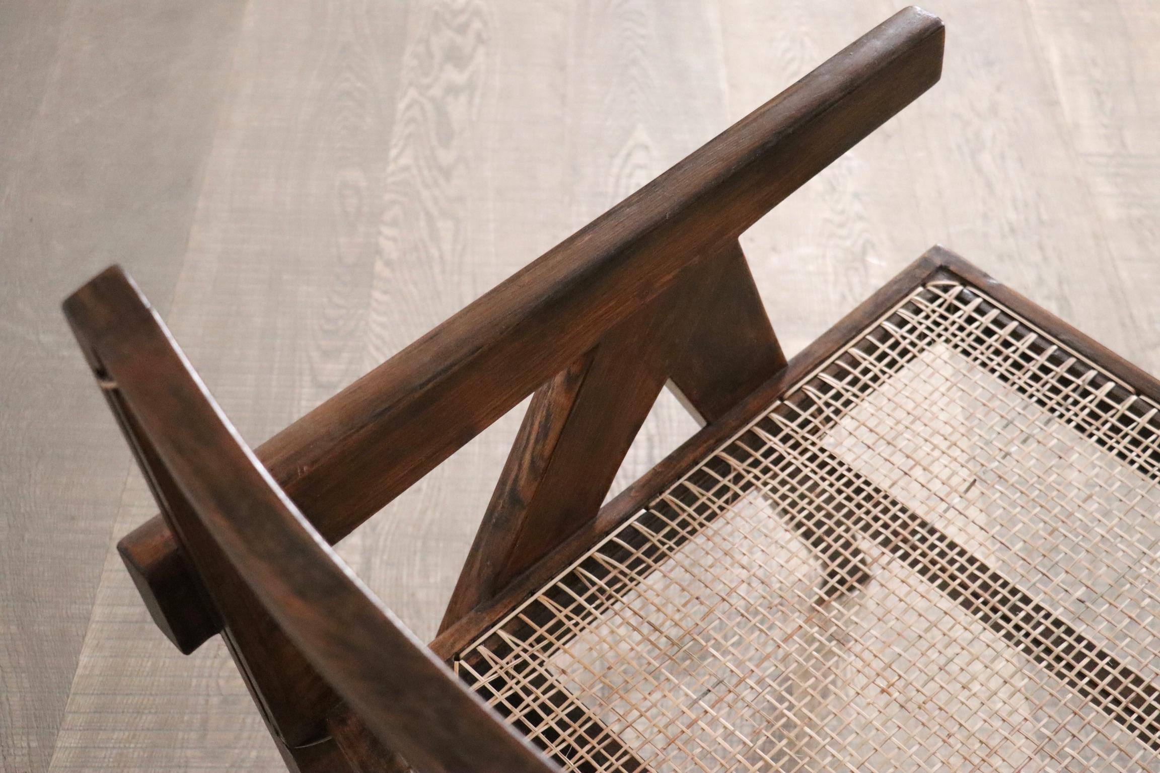 Sillas de salón Pierre Jeanneret PJ-SI-29-A de teca y caña, años 50 en venta 2